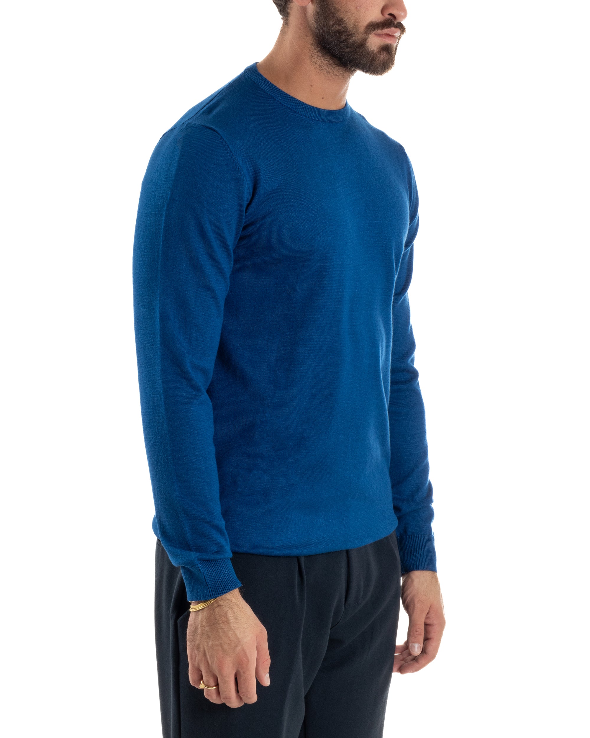 Maglioncino Uomo  Girocollo Basic Tinta Unita Blu Royal M2502A