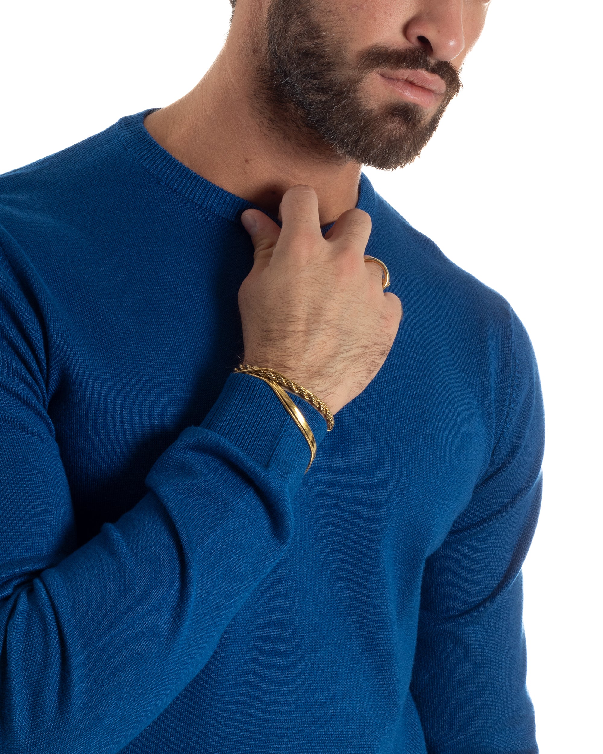 Maglioncino Uomo  Girocollo Basic Tinta Unita Blu Royal M2502A