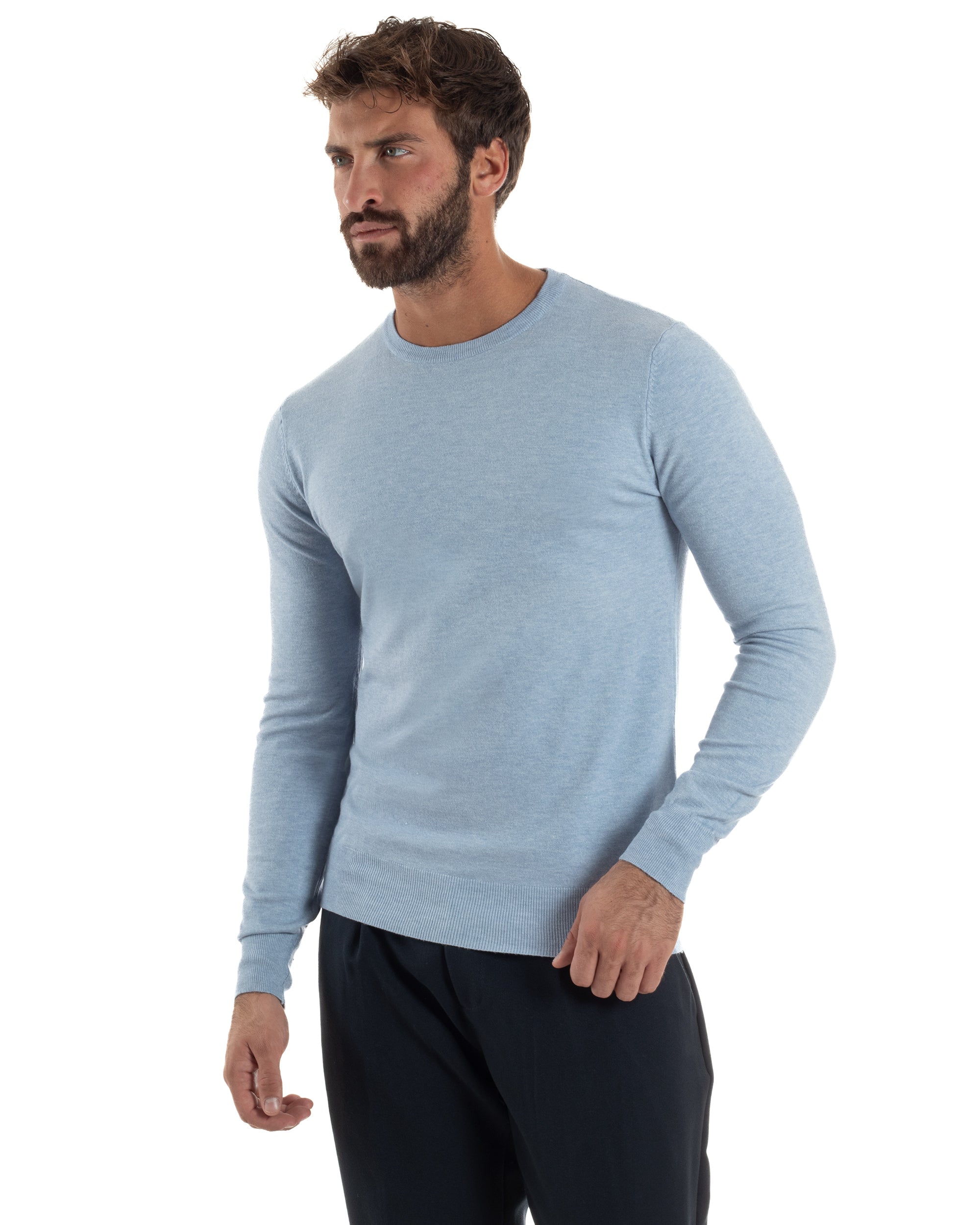 Maglioncino Uomo Girocollo Basic Tinta Unita Polvere M2570A