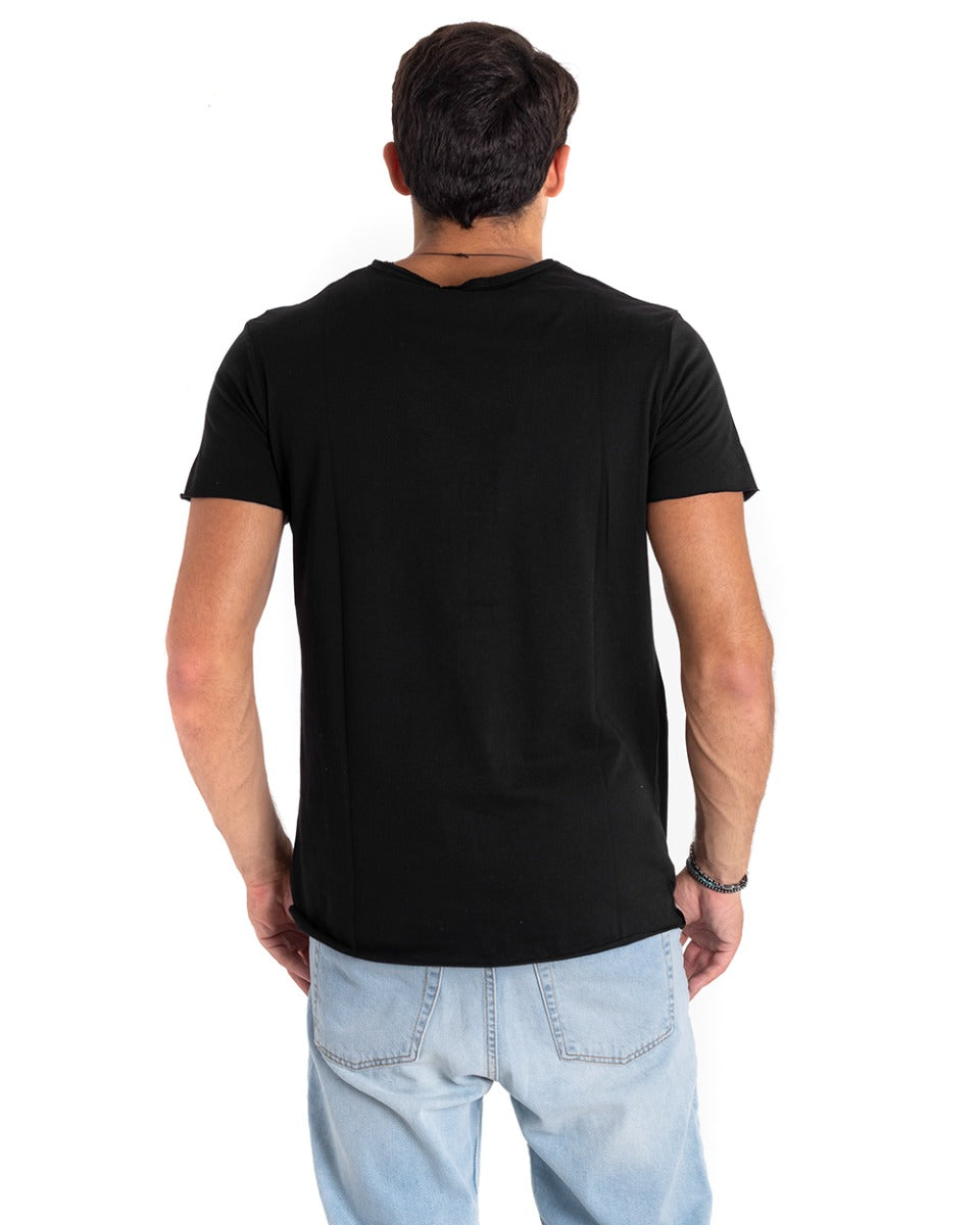 Men's Black Skull Print T-Shirt MOD Round Neck Short Sleeve GIOSAL TS2654A