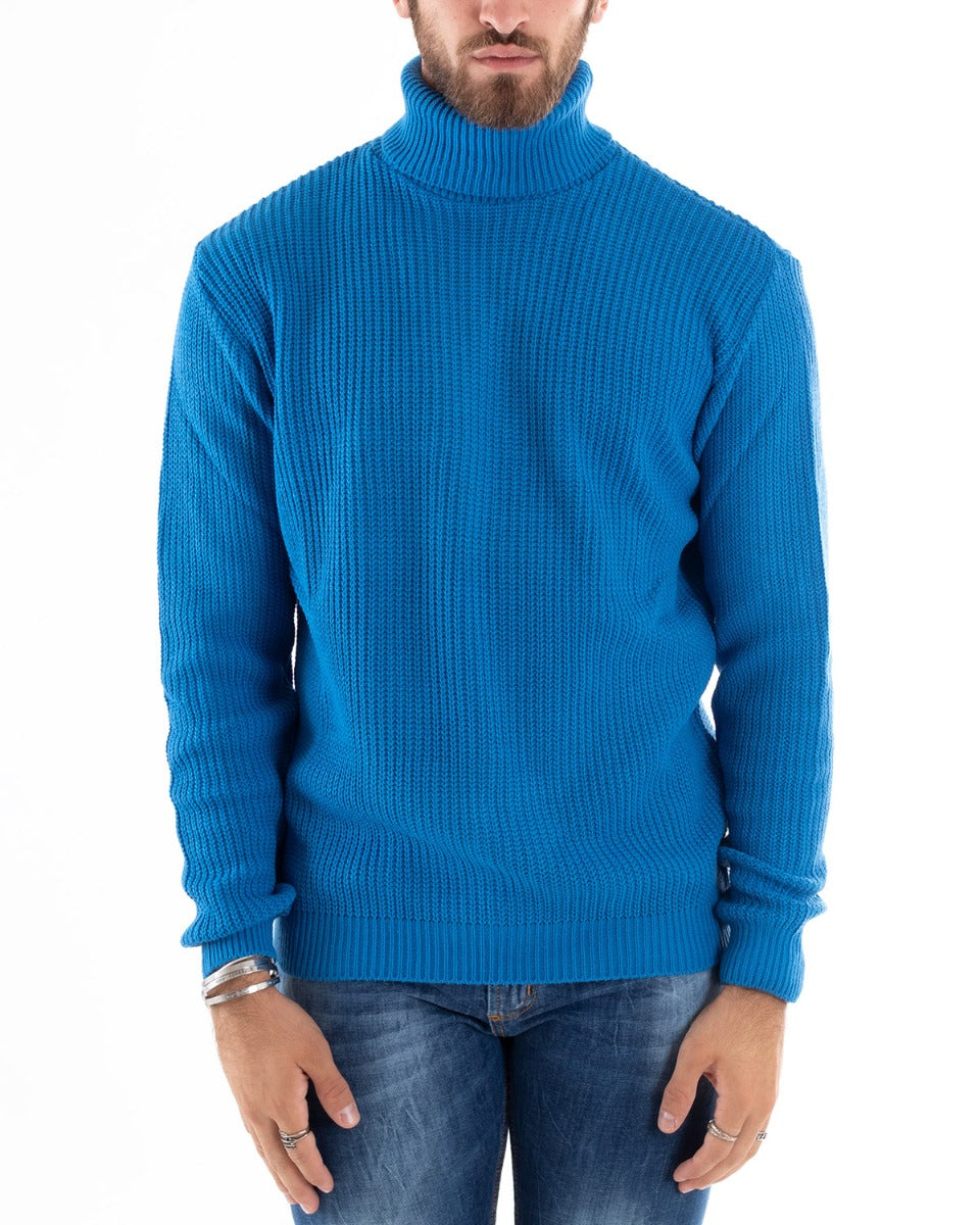 Paul Barrell Men's Pullover Sweater Solid Color Light Blue High Neck Casual GIOSAL M2351A