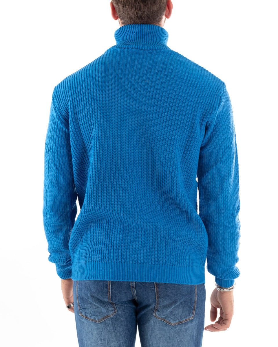 Paul Barrell Men's Pullover Sweater Solid Color Light Blue High Neck Casual GIOSAL M2351A