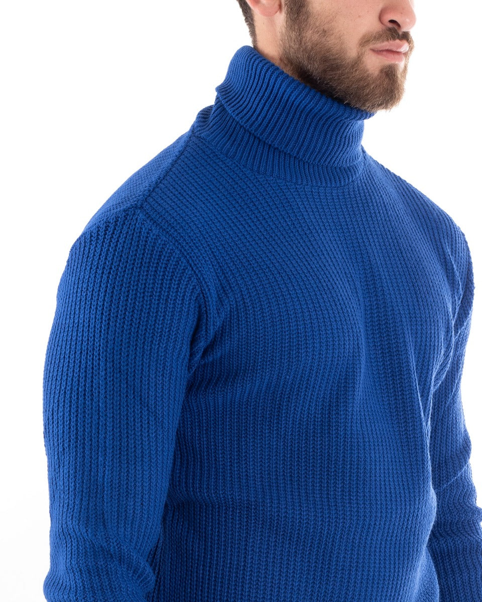 Paul Barrell Men's Pullover Sweater Solid Color Royal Blue High Neck Casual GIOSAL M2343A