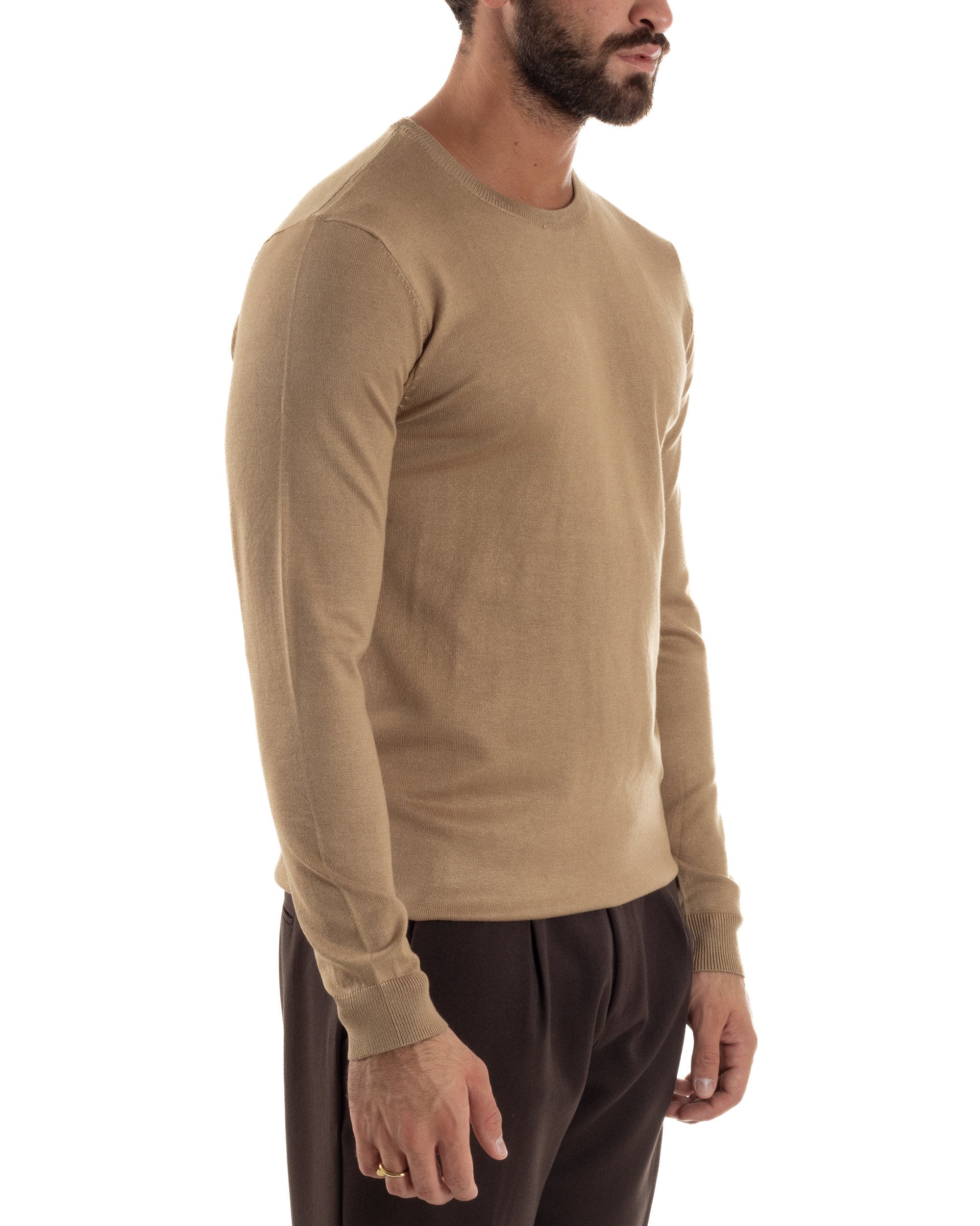 Maglioncino Uomo Girocollo Basic Tinta Unita Camel M2499A