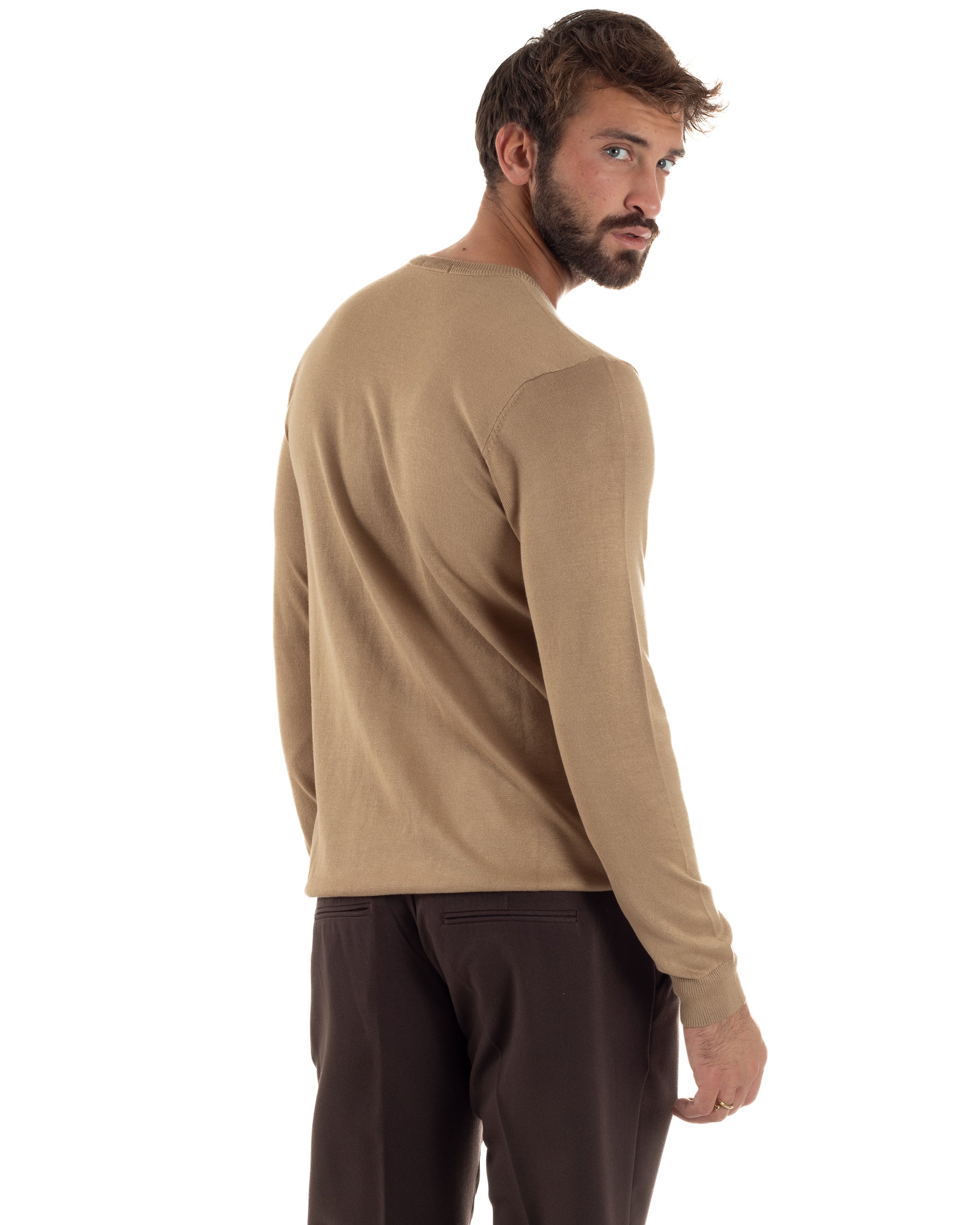 Maglioncino Uomo Girocollo Basic Tinta Unita Camel M2499A