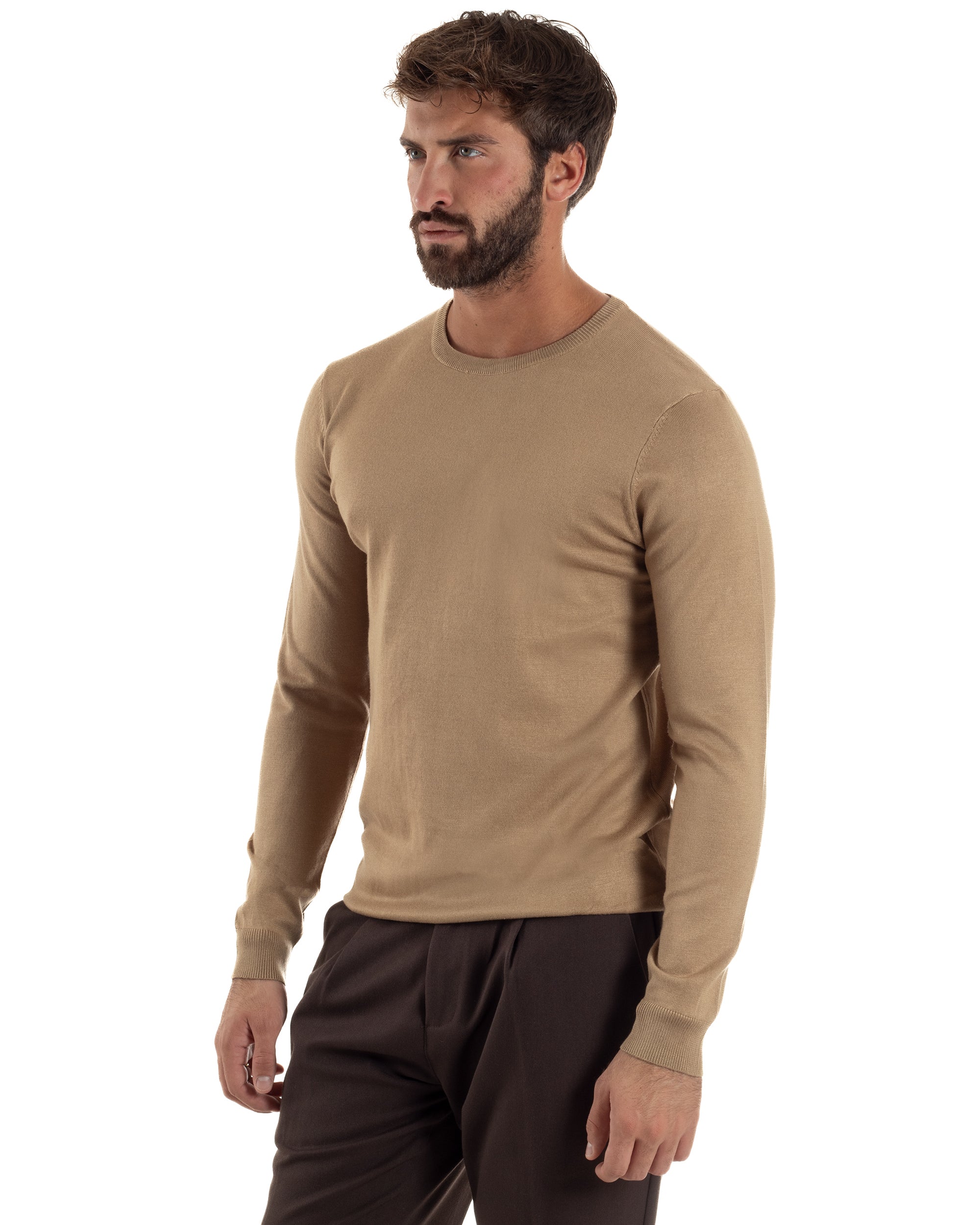 Maglioncino Uomo Girocollo Basic Tinta Unita Camel M2499A
