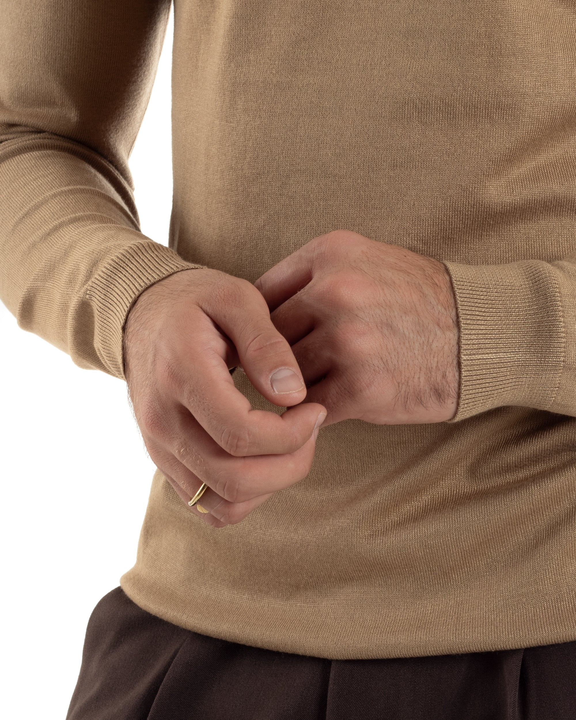 Maglioncino Uomo Girocollo Basic Tinta Unita Camel M2499A