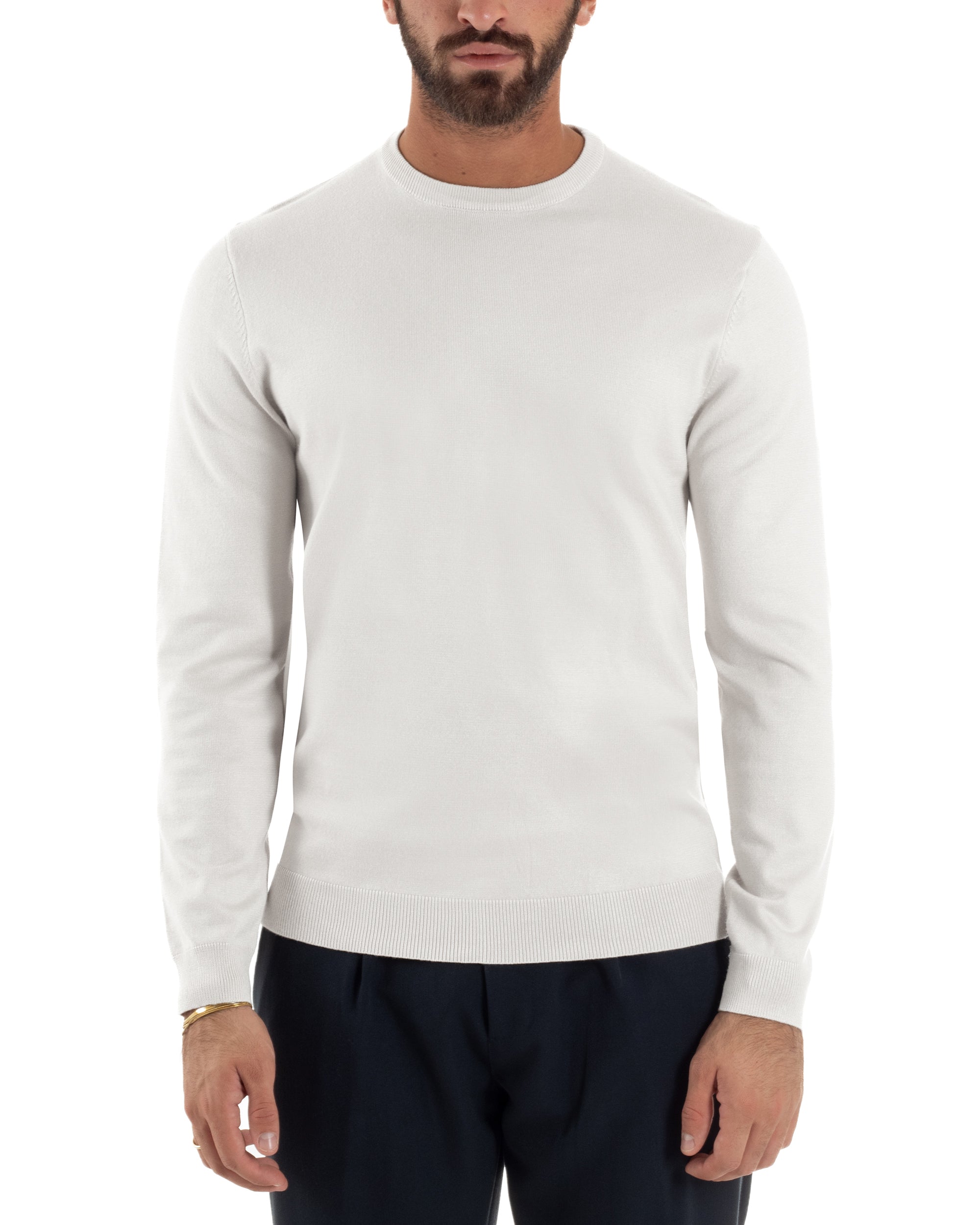 Maglioncino Uomo Girocollo Basic Tinta Unita Bianco M2506A