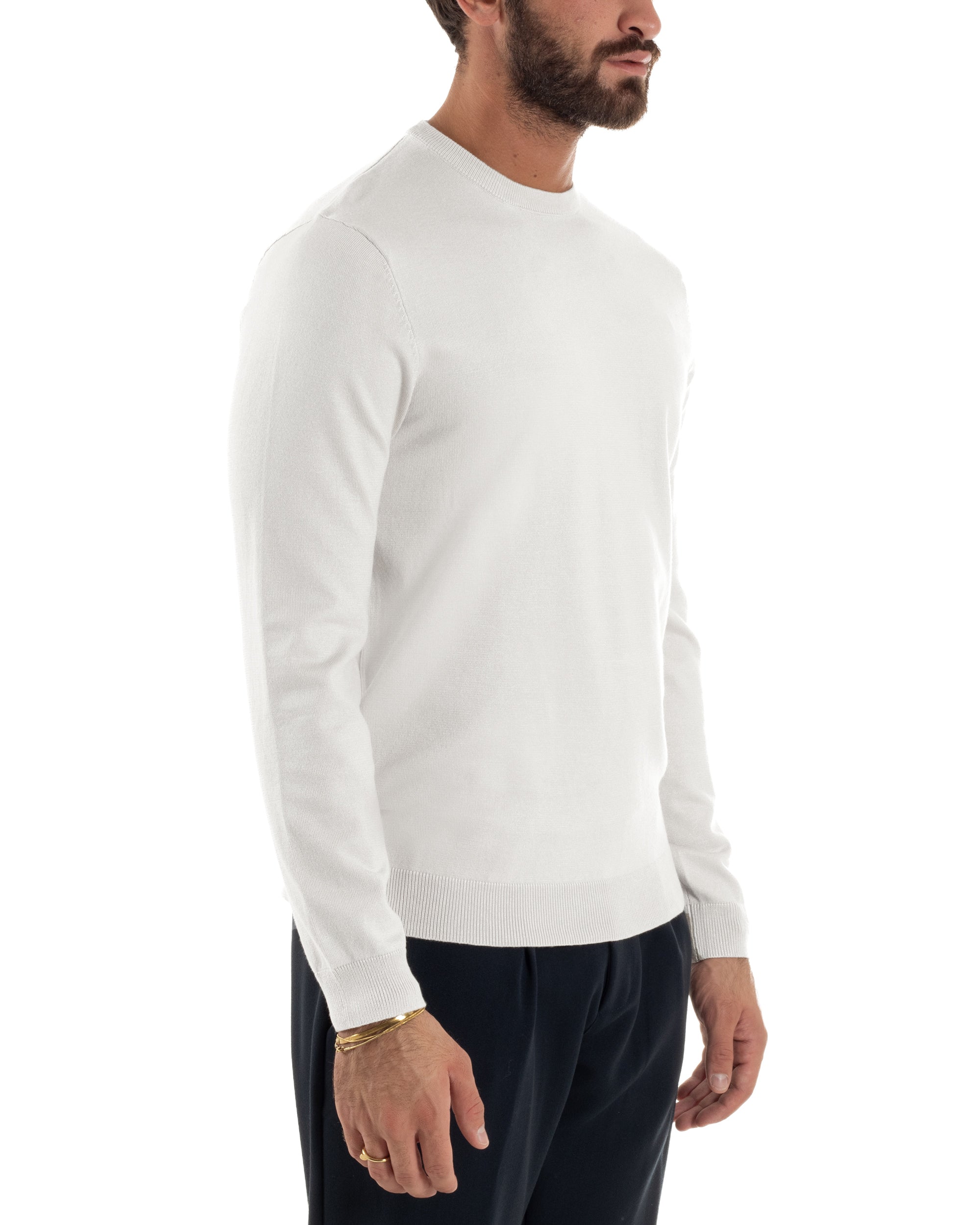 Maglioncino Uomo Girocollo Basic Tinta Unita Bianco M2506A