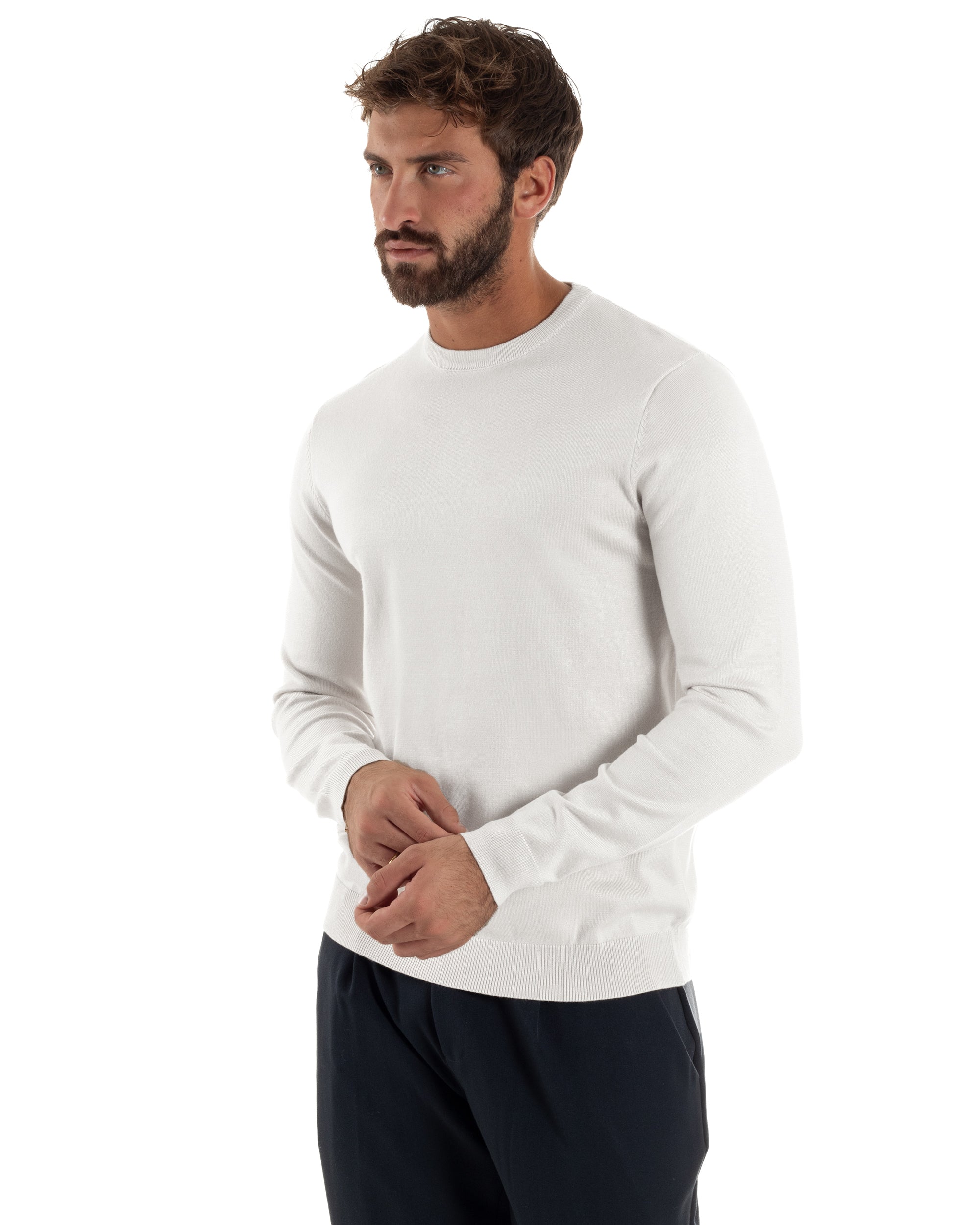 Maglioncino Uomo Girocollo Basic Tinta Unita Bianco M2506A