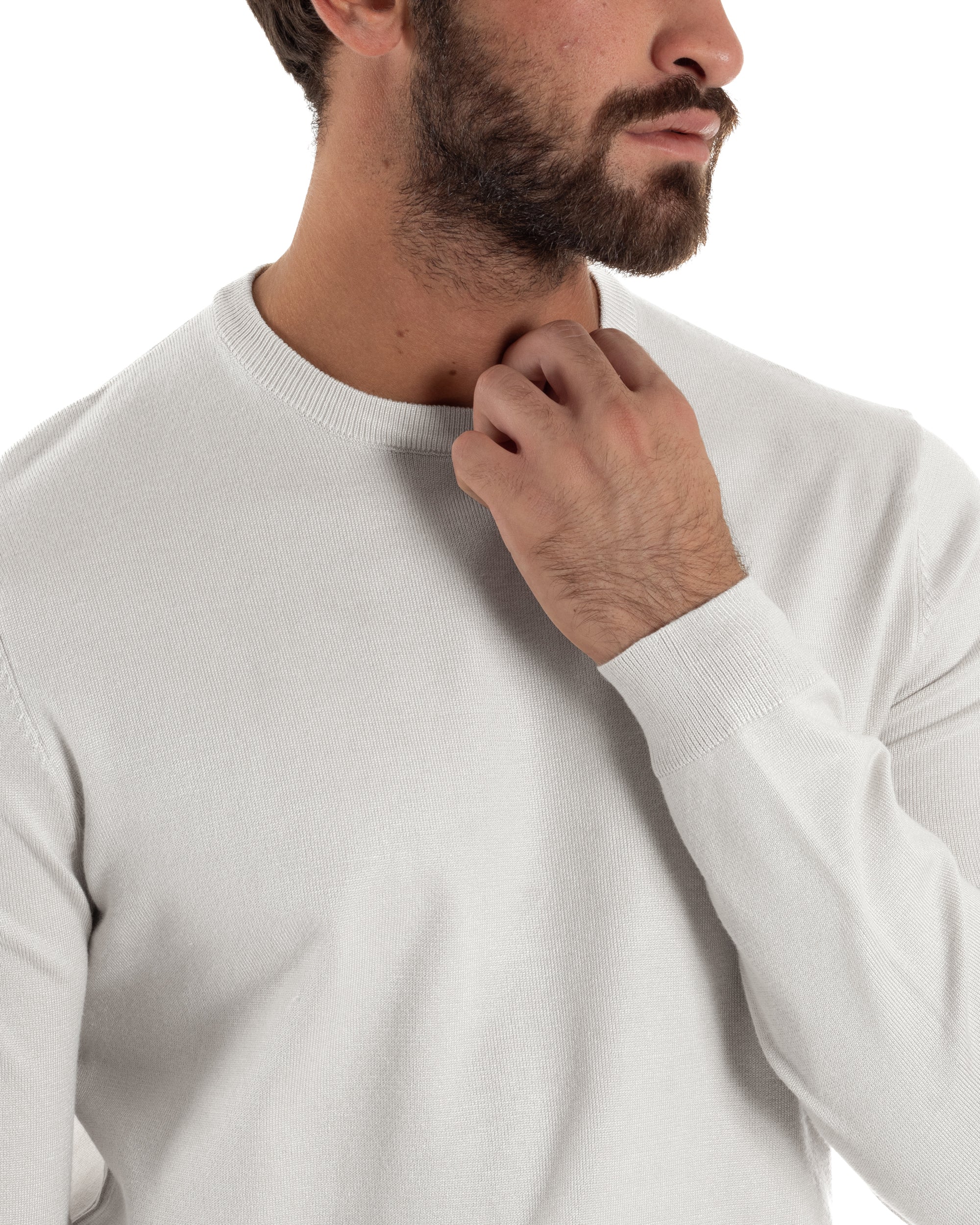 Maglioncino Uomo Girocollo Basic Tinta Unita Bianco M2506A