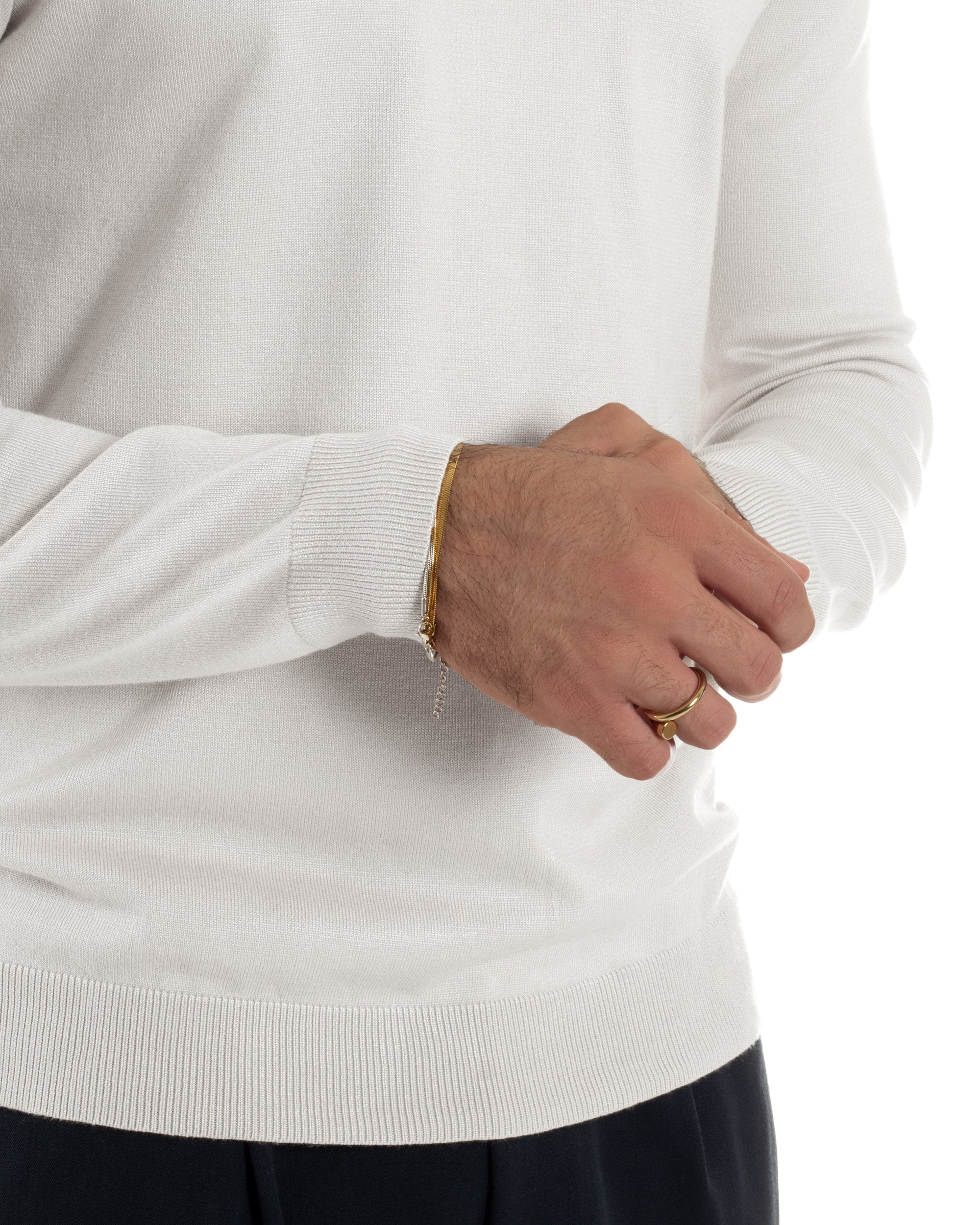 Maglioncino Uomo Girocollo Basic Tinta Unita Bianco M2506A