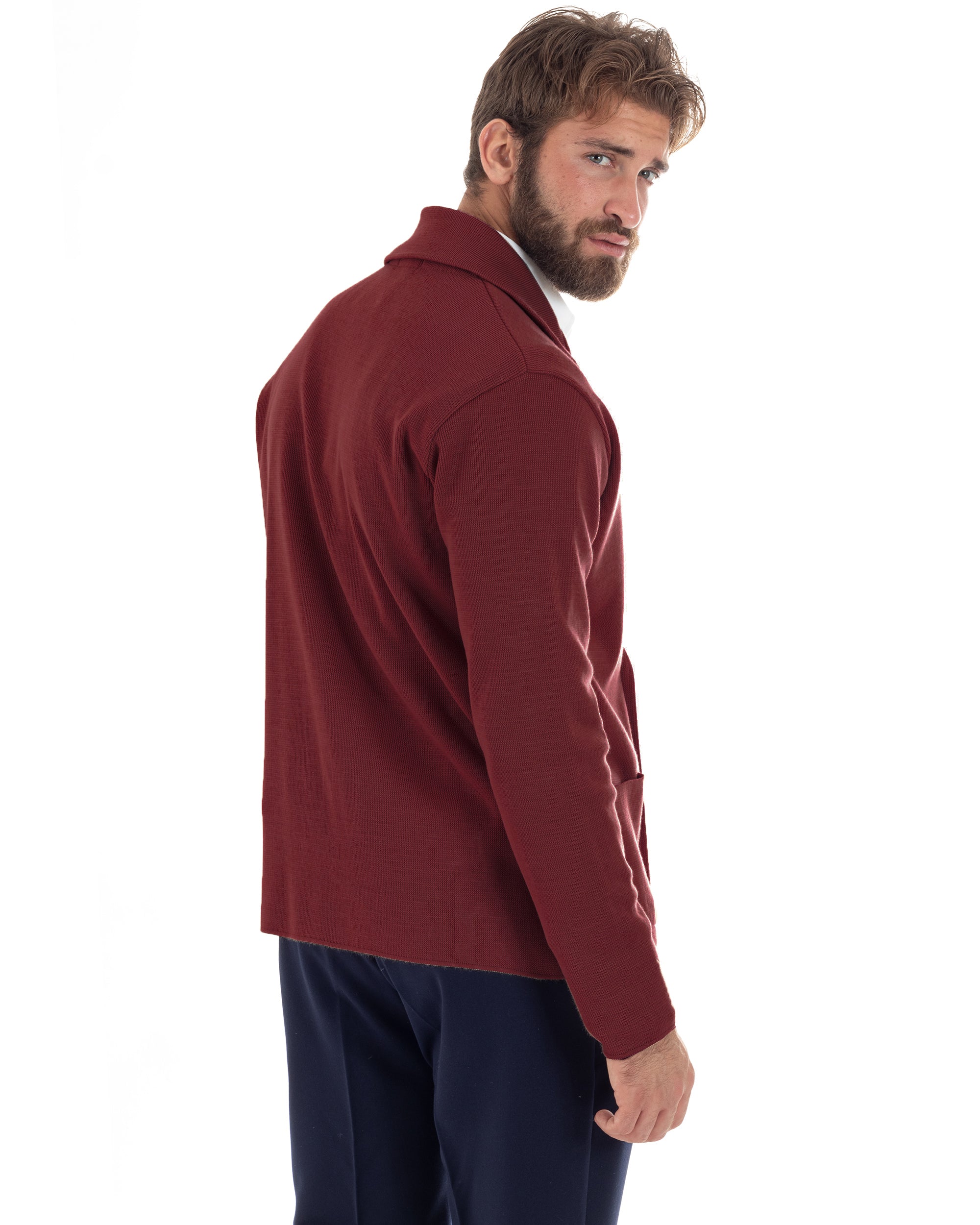 Cardigan Uomo Doppiopetto Giacca Con Bottoni Metallo Maglia Links Bordeaux M3041A
