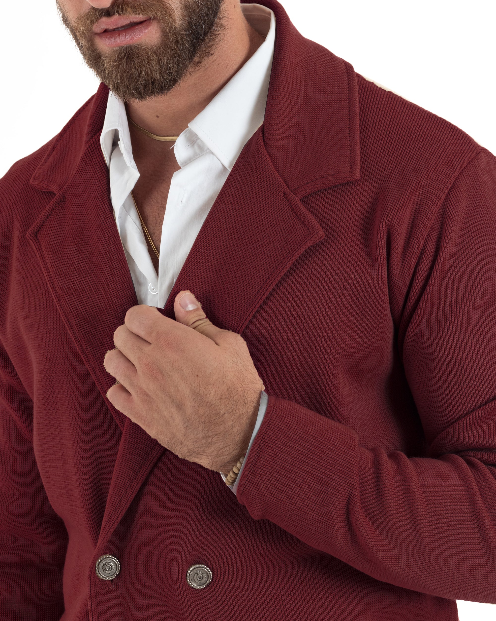Cardigan Uomo Doppiopetto Giacca Con Bottoni Metallo Maglia Links Bordeaux M3041A
