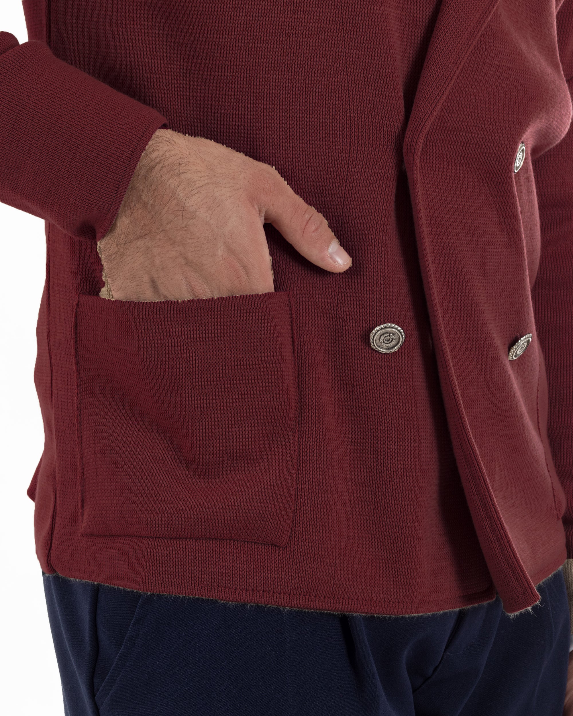 Cardigan Uomo Doppiopetto Giacca Con Bottoni Metallo Maglia Links Bordeaux M3041A