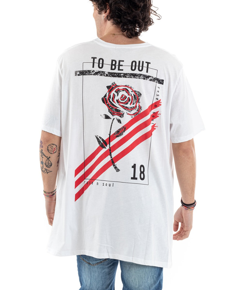 MOD Men's T-Shirt Rose Print Over Writing Casual White GIOSAL