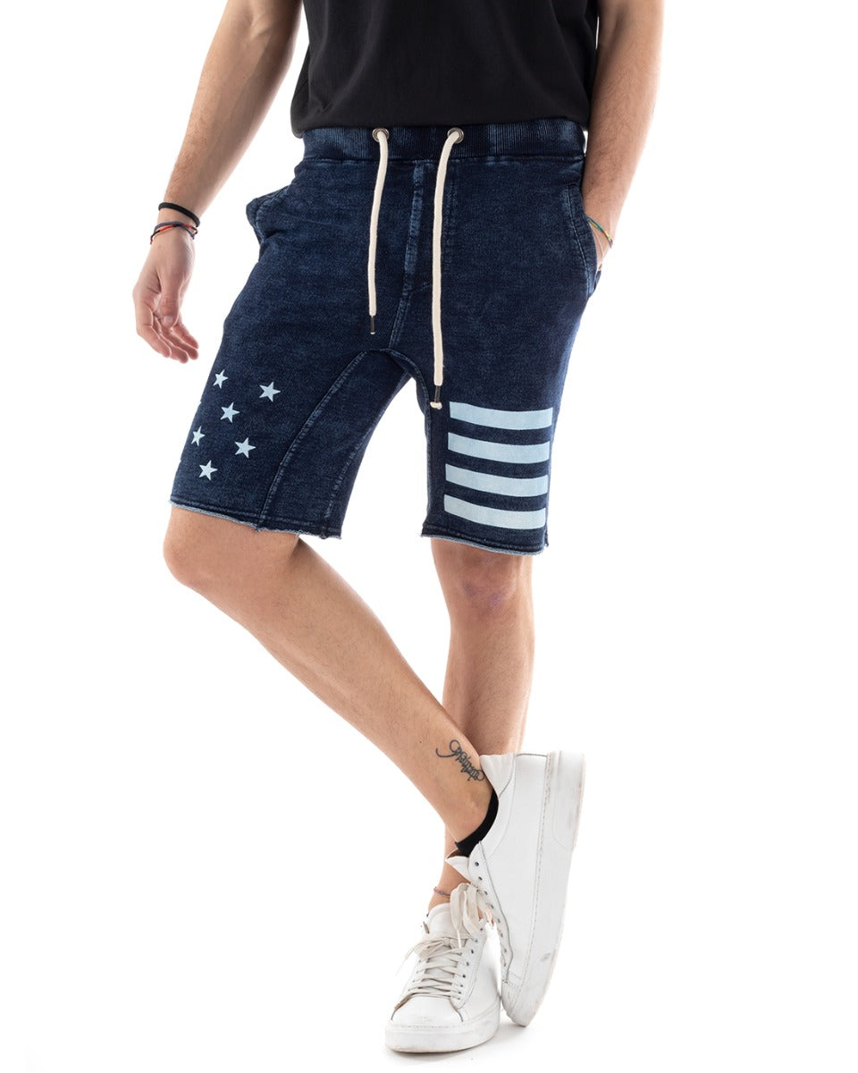 Bermuda Pantaloncino Uomo Jeans Corto Con Stampa Pantalaccio Denim GIOSAL-PC1107A