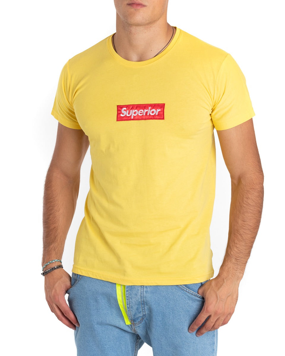 Men's T-Shirt Yellow Written Print Crew Neck Short Sleeve GIOSAL TS2663A