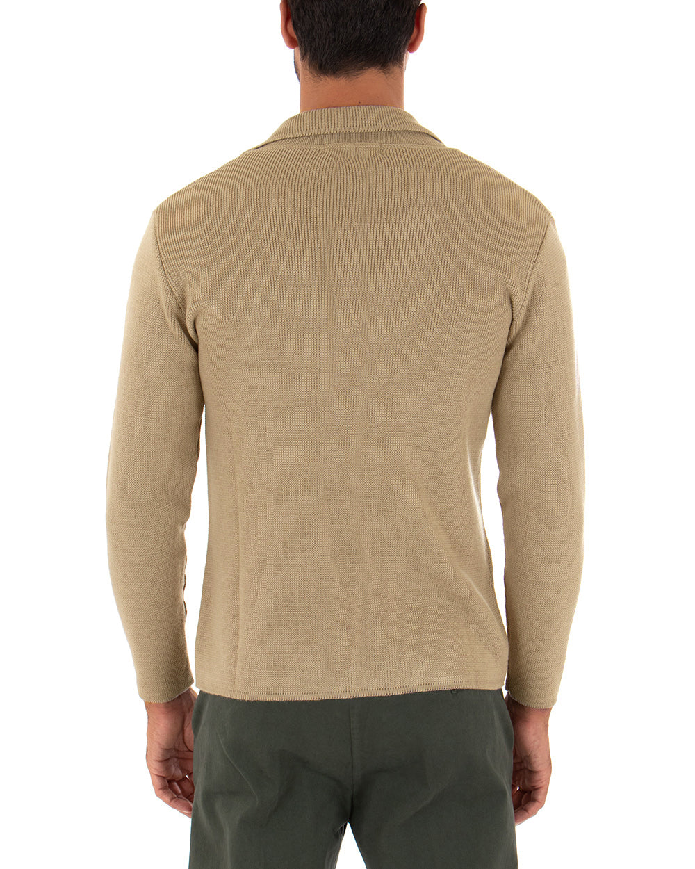 Cardigan Uomo Giacca Con Bottoni Maglia Maglioncino Tinta Unita Beige Casual GIOSAL-M2667A