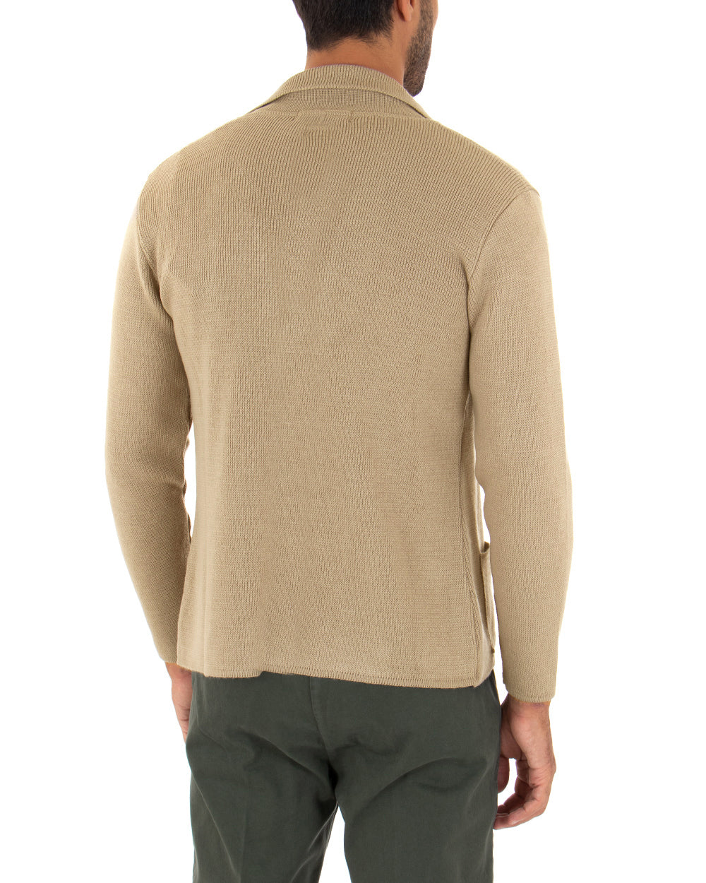 Cardigan Uomo Giacca Con Bottoni Maglia Maglioncino Tinta Unita Beige Casual GIOSAL-M2667A