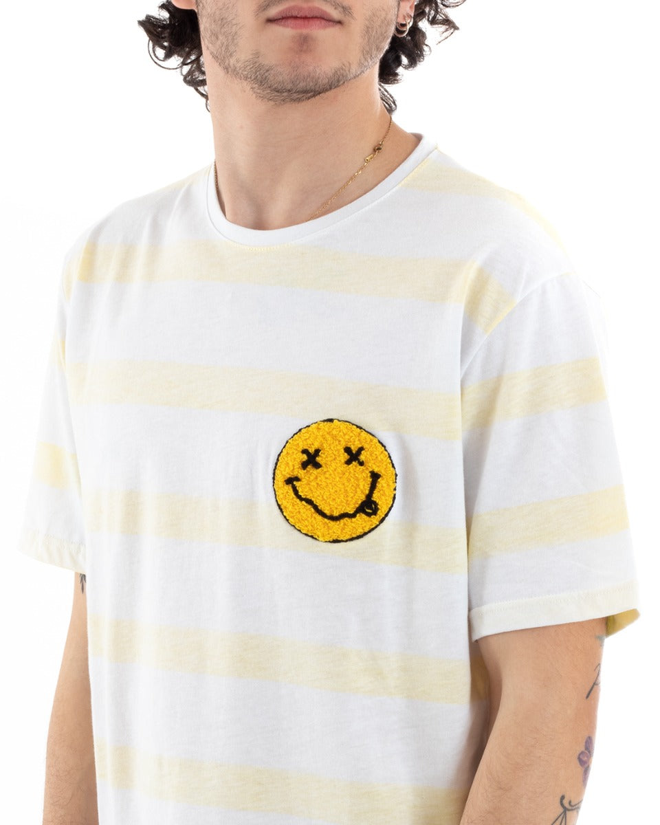 T-Shirt Uomo MOD Righe Gialla Bianca Smile Emoticon Manica Corta GIOSAL