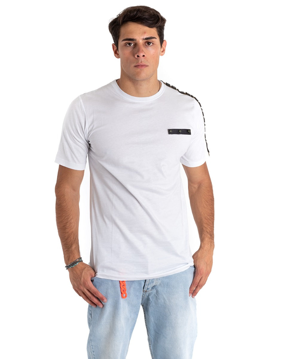 Men's T-Shirt Short Sleeve White Solid Color Round Neck Casual Patches TS2652A GIOSAL