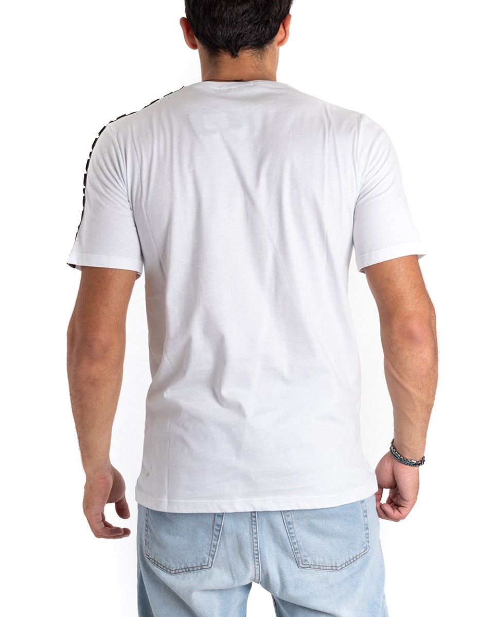 Men's T-Shirt Short Sleeve White Solid Color Round Neck Casual Patches TS2652A GIOSAL