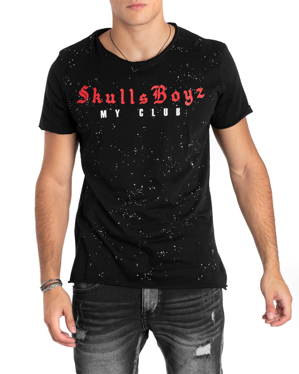 Black Men's T-Shirt Paint Stains Skull Written Print MOD GIOSAL TS2653A