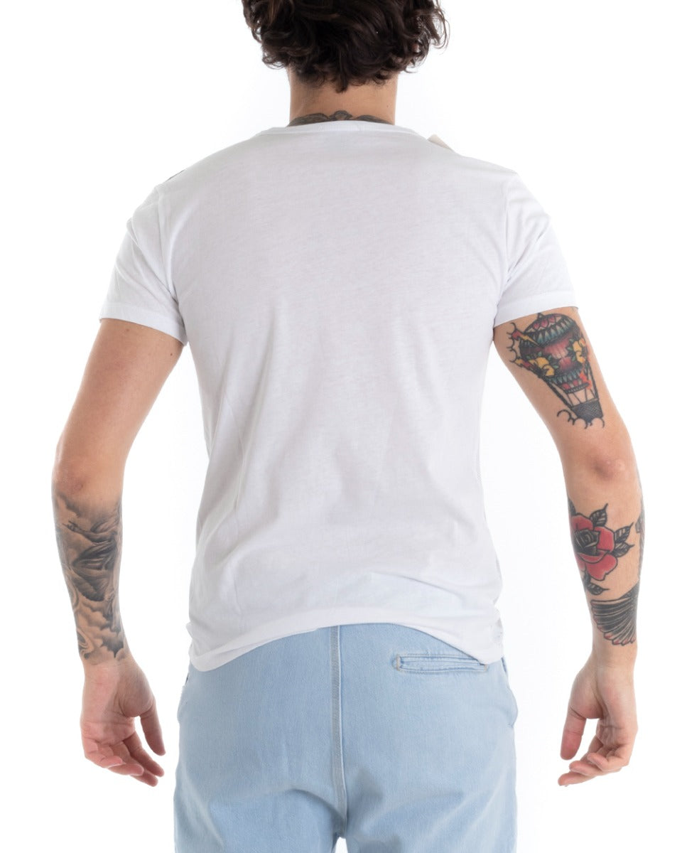 Men's T-shirt Short Sleeve Two-tone White Blue Round Neck GIOSAL number