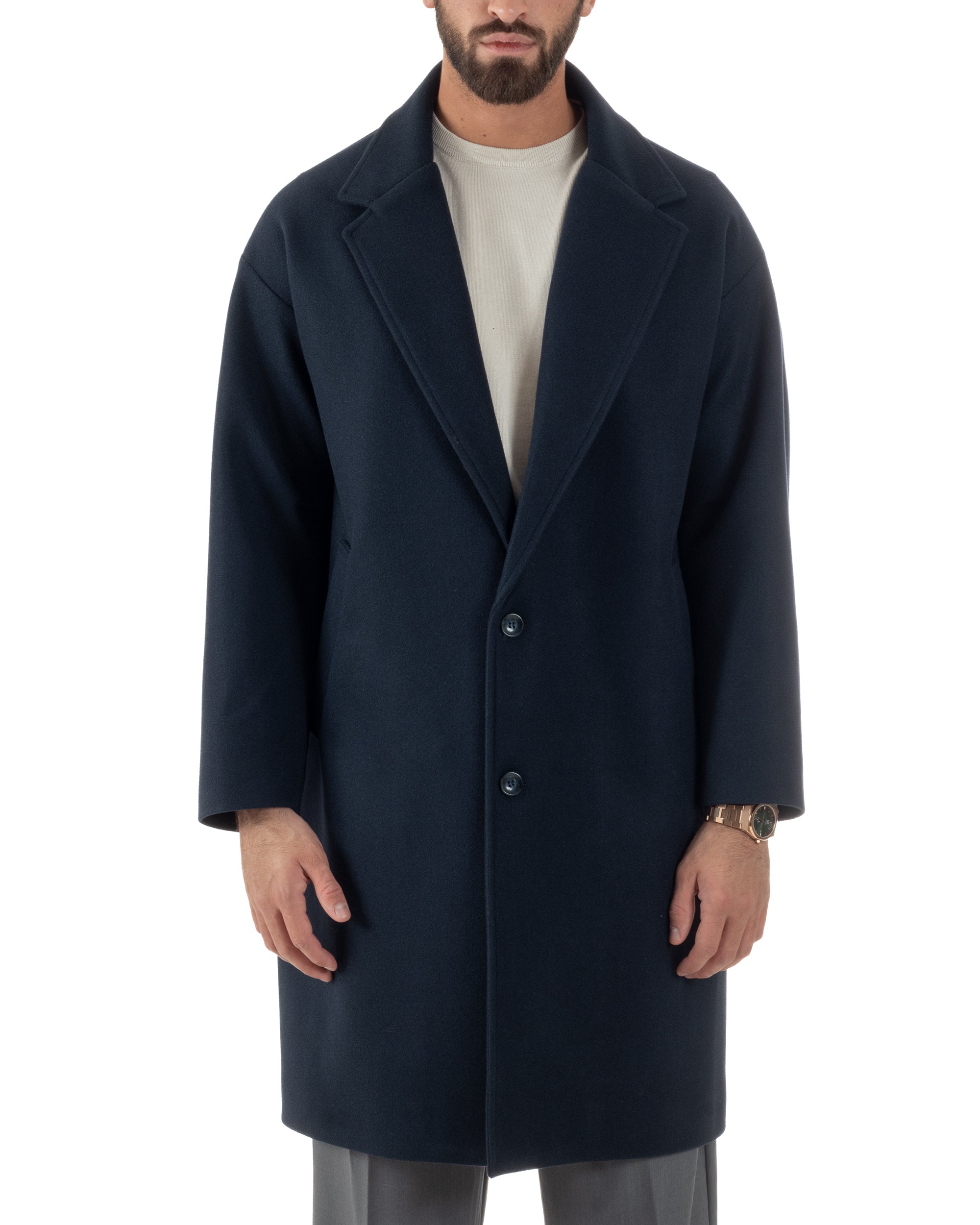 Cappotto Uomo Oversize Monopetto Maniche Raglan Collo Rever Blu CO1077A