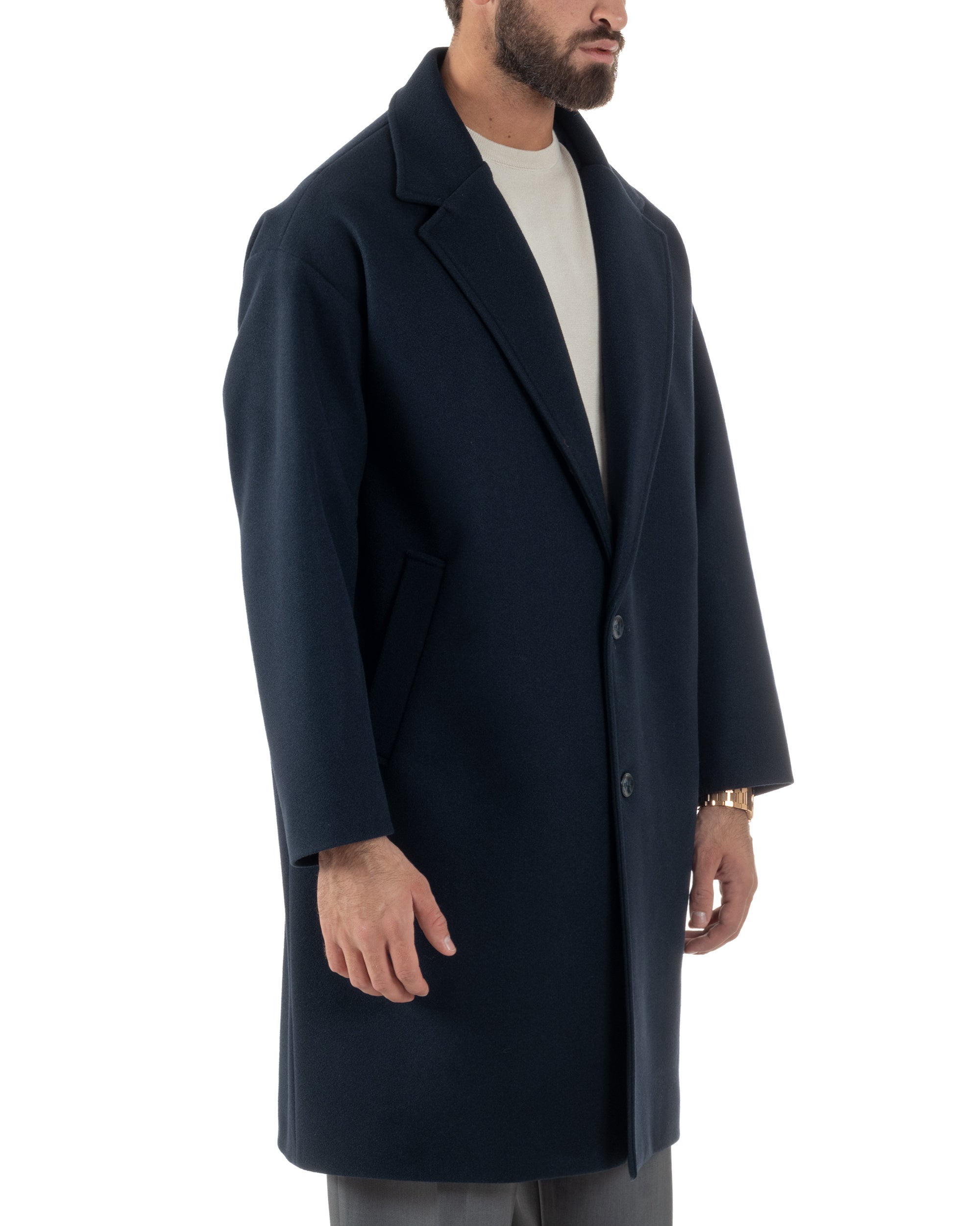 Cappotto Uomo Oversize Monopetto Maniche Raglan Collo Rever Blu CO1077A