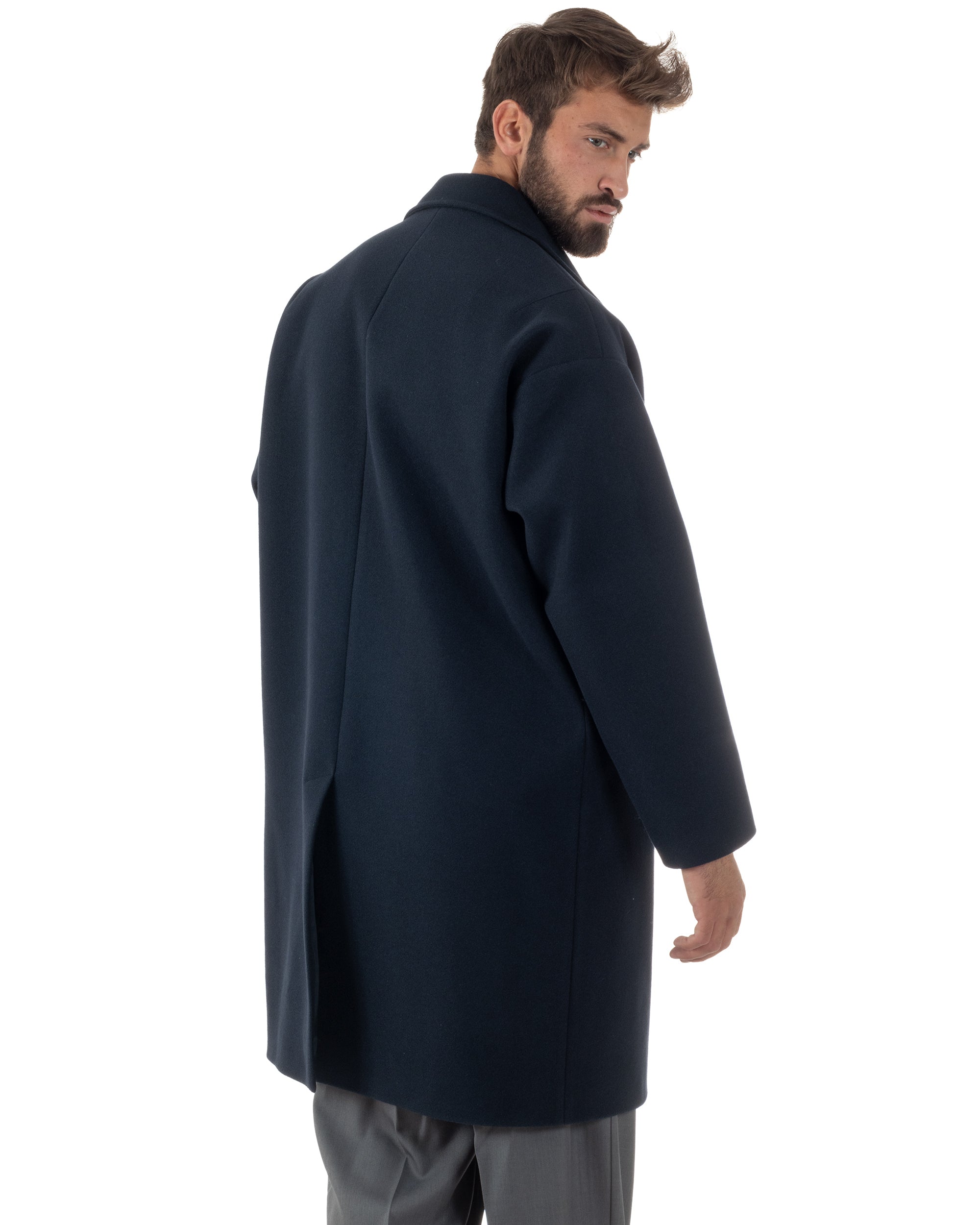 Cappotto Uomo Oversize Monopetto Maniche Raglan Collo Rever Blu CO1077A