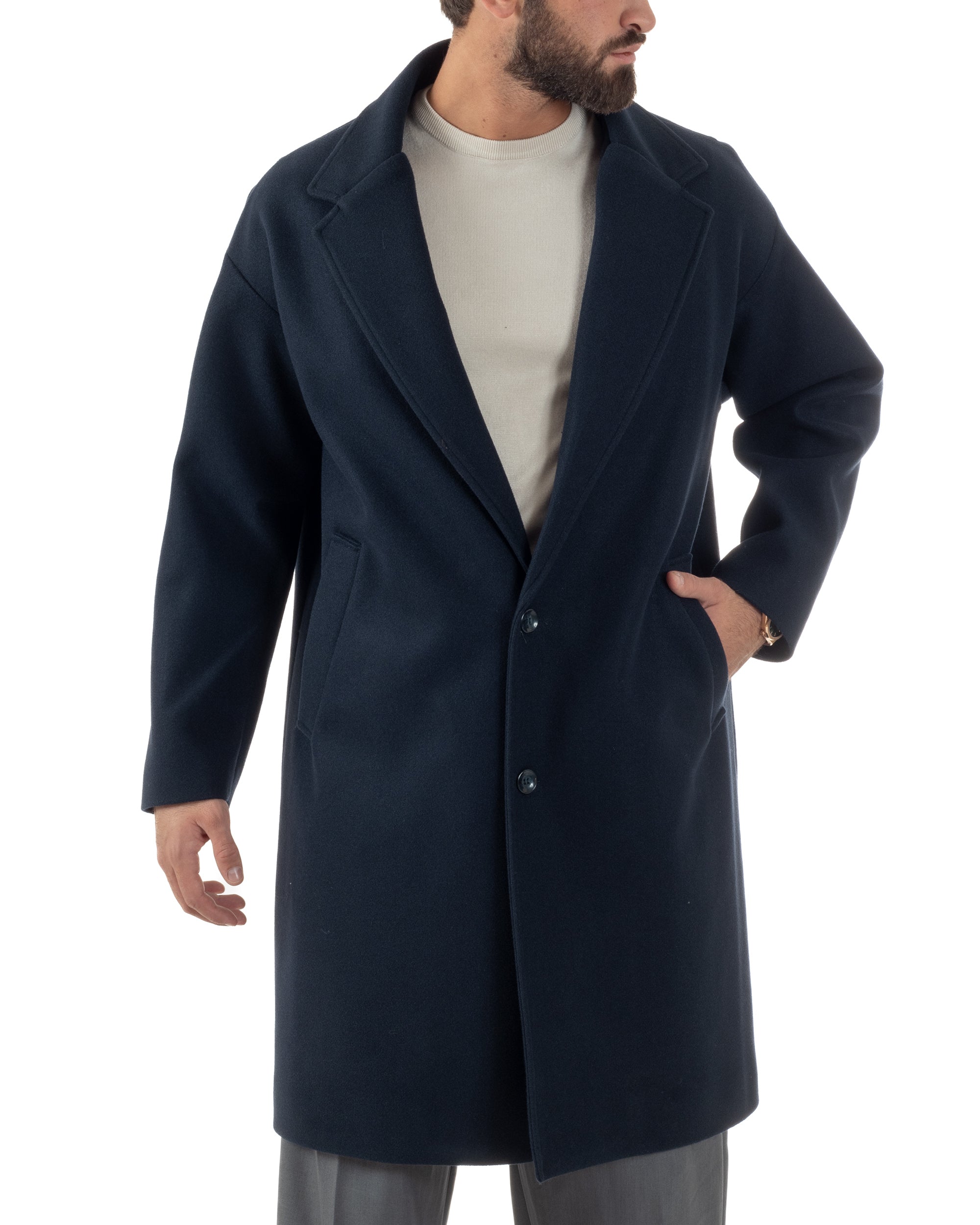 Cappotto Uomo Oversize Monopetto Maniche Raglan Collo Rever Blu CO1077A