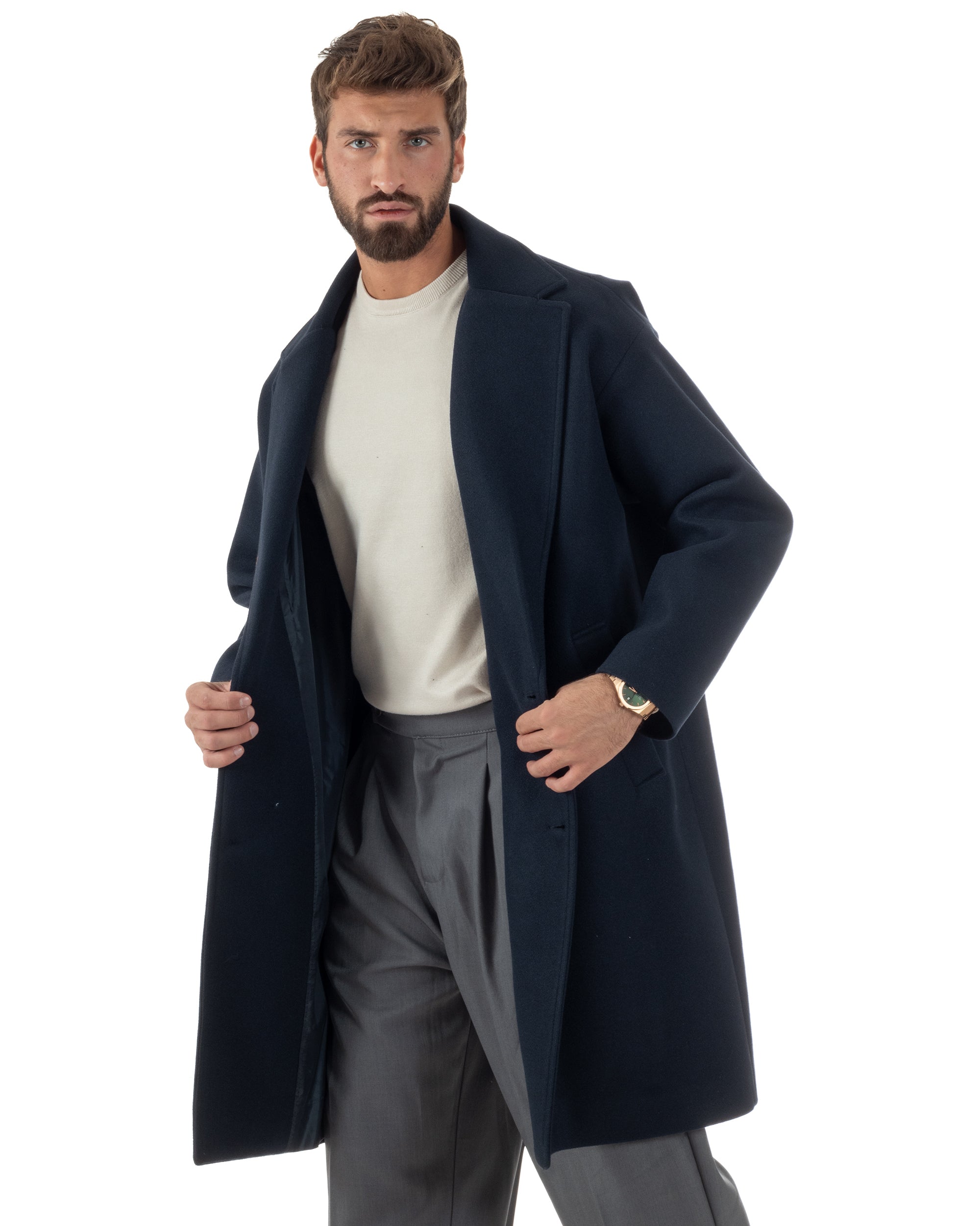 Cappotto Uomo Oversize Monopetto Maniche Raglan Collo Rever Blu CO1077A