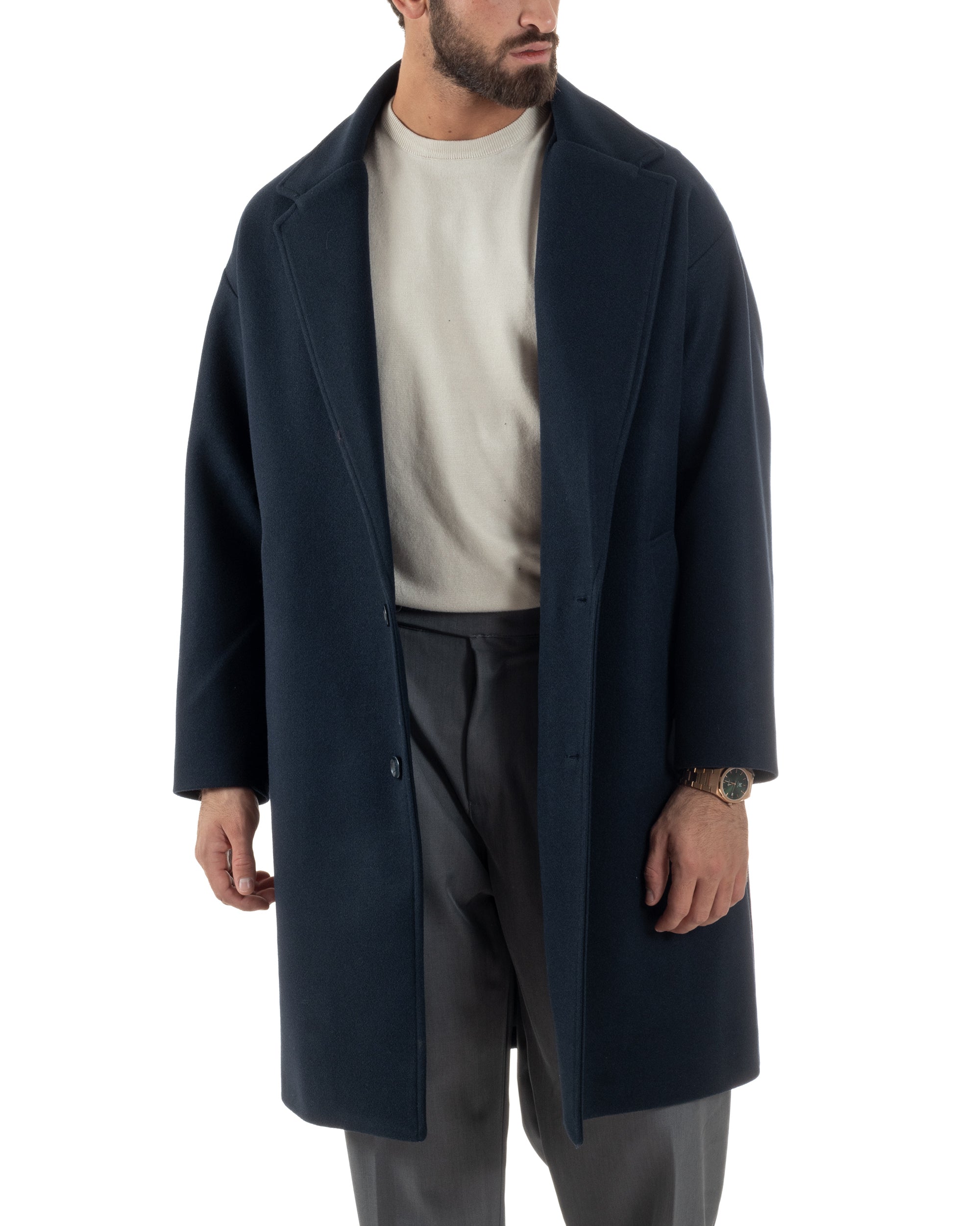 Cappotto Uomo Oversize Monopetto Maniche Raglan Collo Rever Blu CO1077A