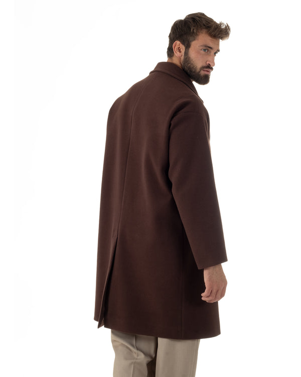 Cappotto Uomo Oversize Monopetto Maniche Raglan Collo Rever Marrone CO