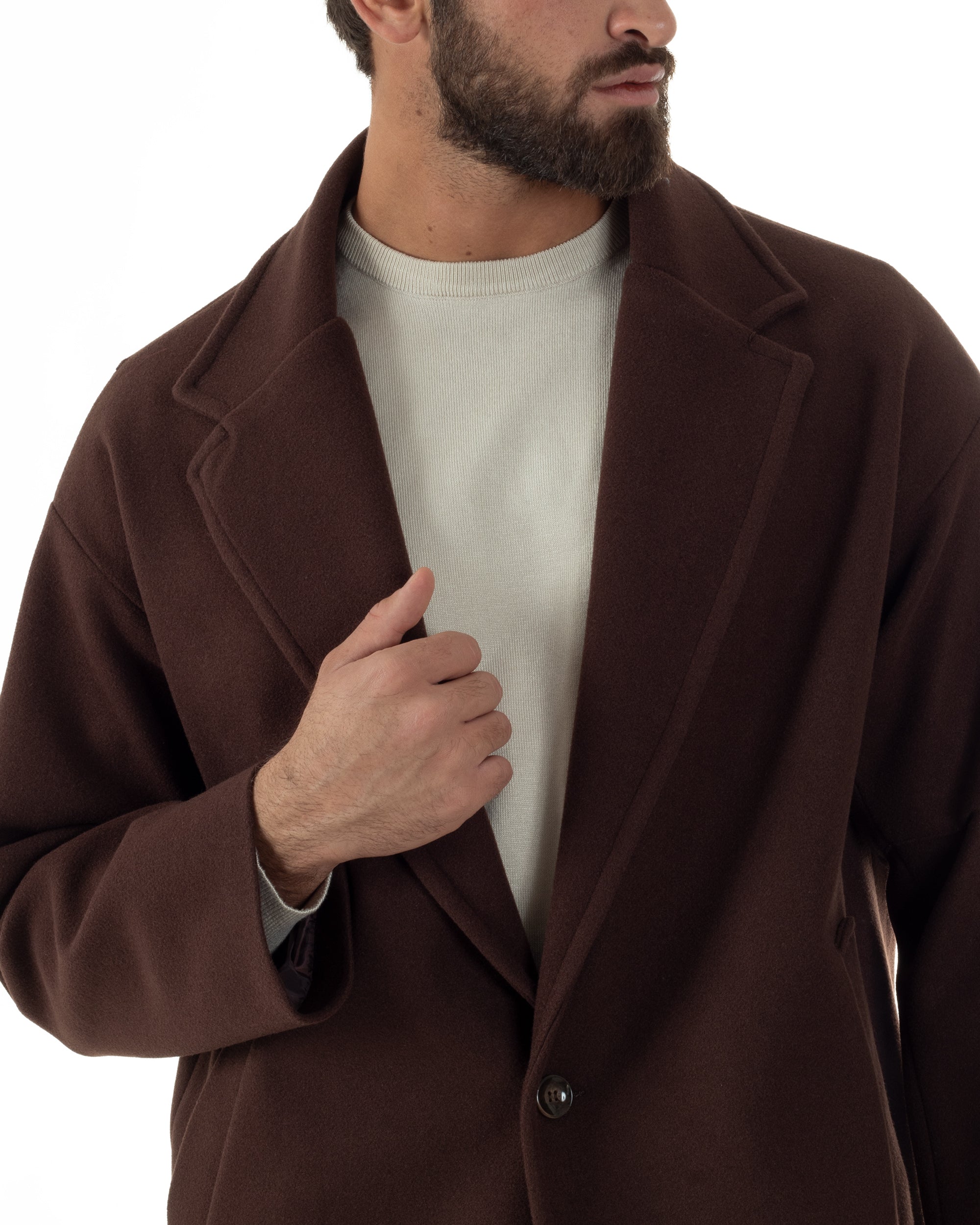 Cappotto Uomo Oversize Monopetto Maniche Raglan Collo Rever Marrone CO1076A