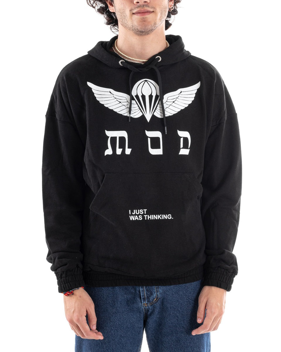 Men's Sweatshirt With Black Hood Regular Fit Print Shirt GIOSAL-F1862A