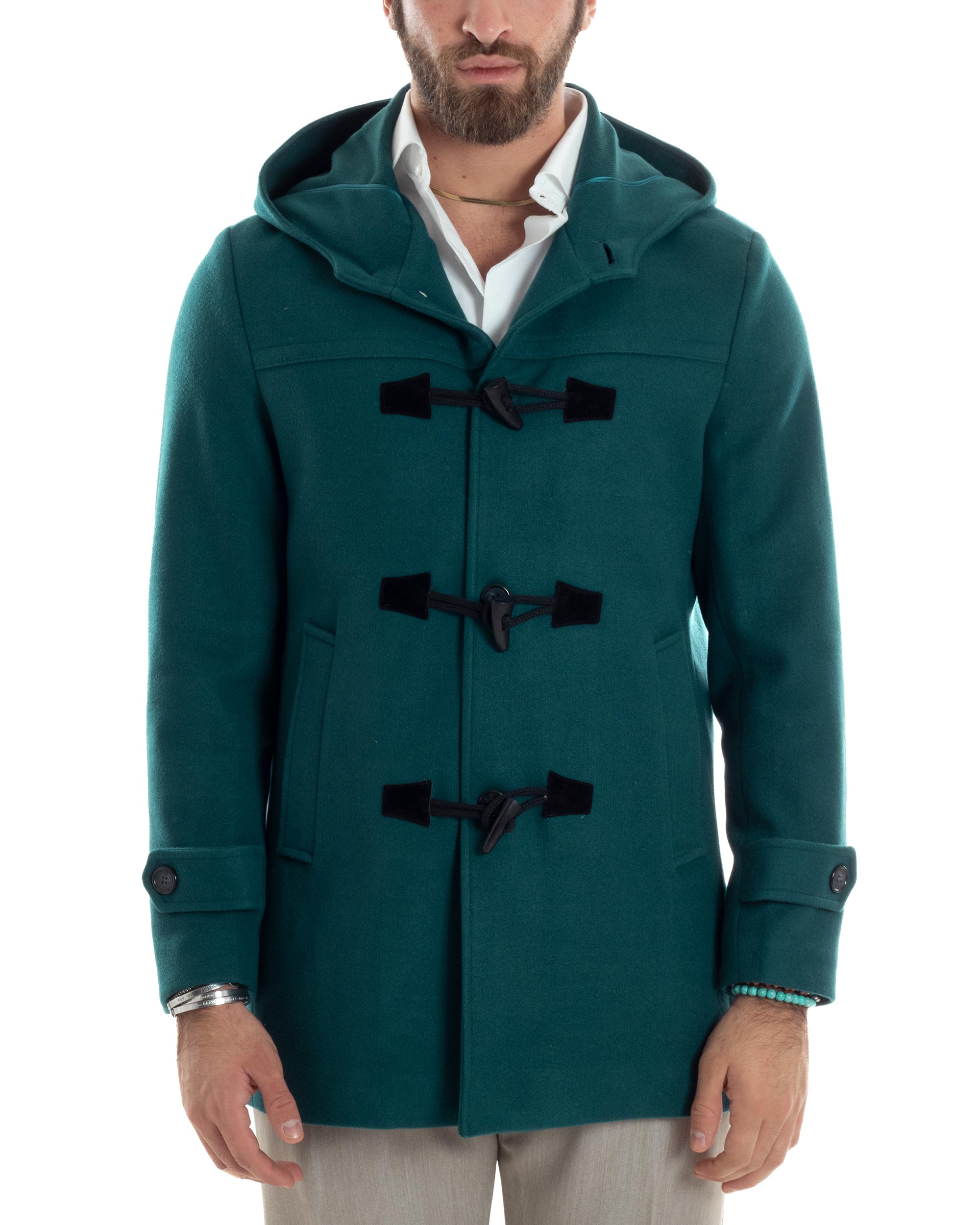 Cappotto Uomo Lana Montgomery Con Alamari E Cappuccio Giacca Calda Giubbotto Casual Giaccone Sartoriale Petrolio GIOSAL-CO1043A