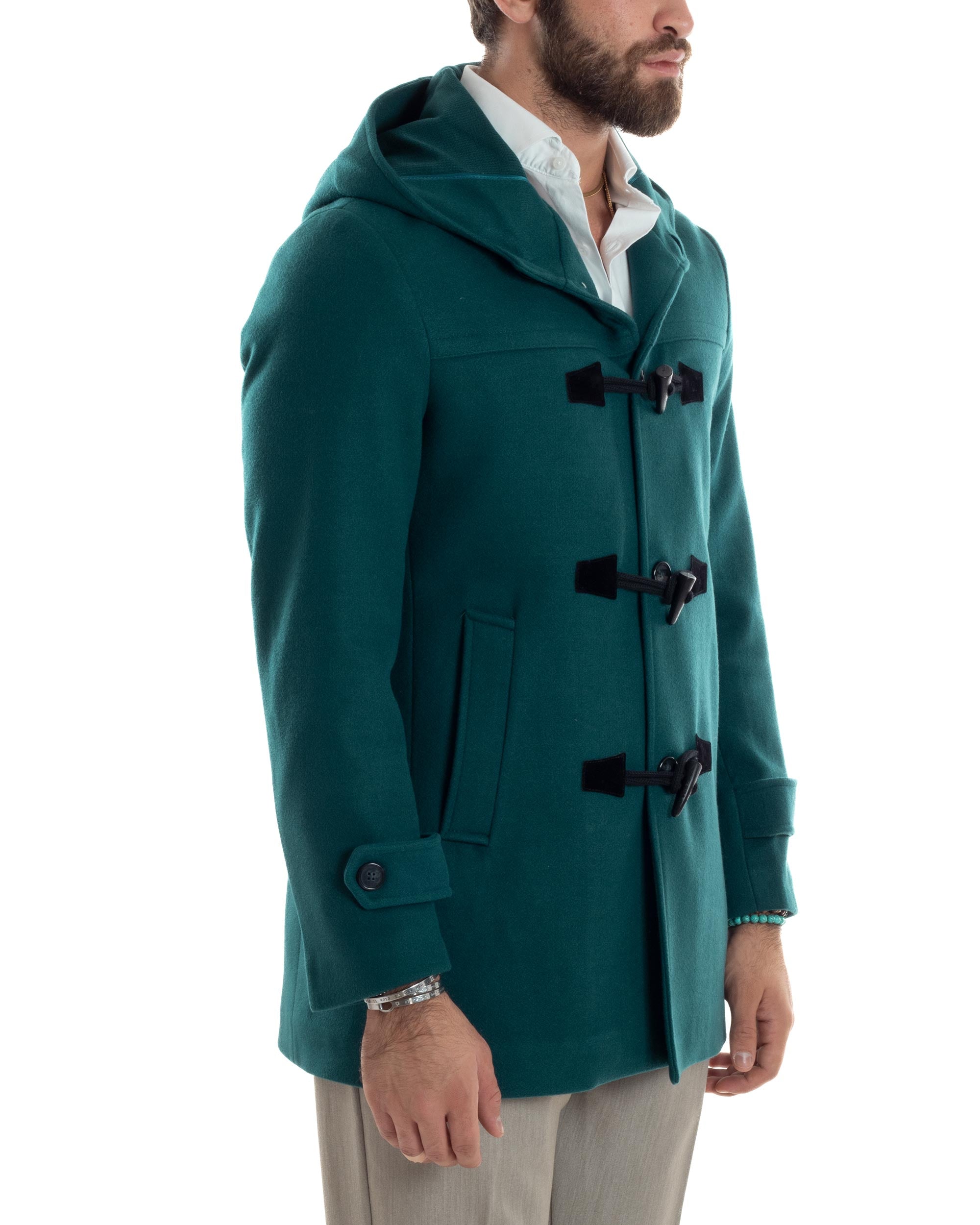 Cappotto Uomo Lana Montgomery Con Alamari E Cappuccio Giacca Calda Giubbotto Casual Giaccone Sartoriale Petrolio GIOSAL-CO1043A