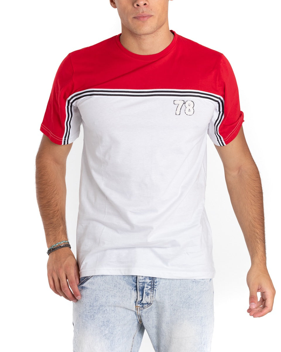 Men's Round Neck T-Shirt Two-Tone Stripes Red White Casual Print GIOSAL TS2656A