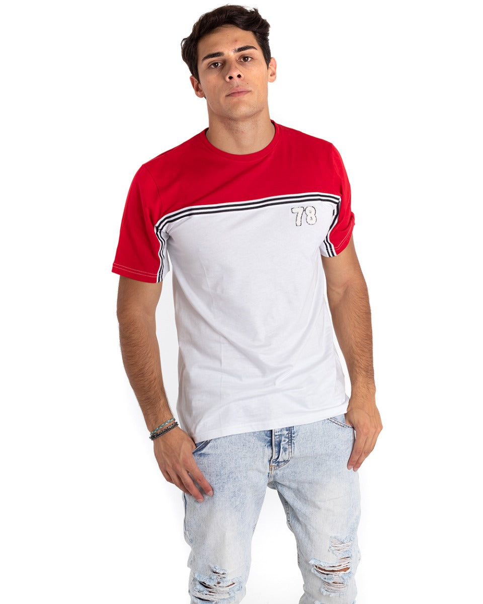 Men's Round Neck T-Shirt Two-Tone Stripes Red White Casual Print GIOSAL TS2656A