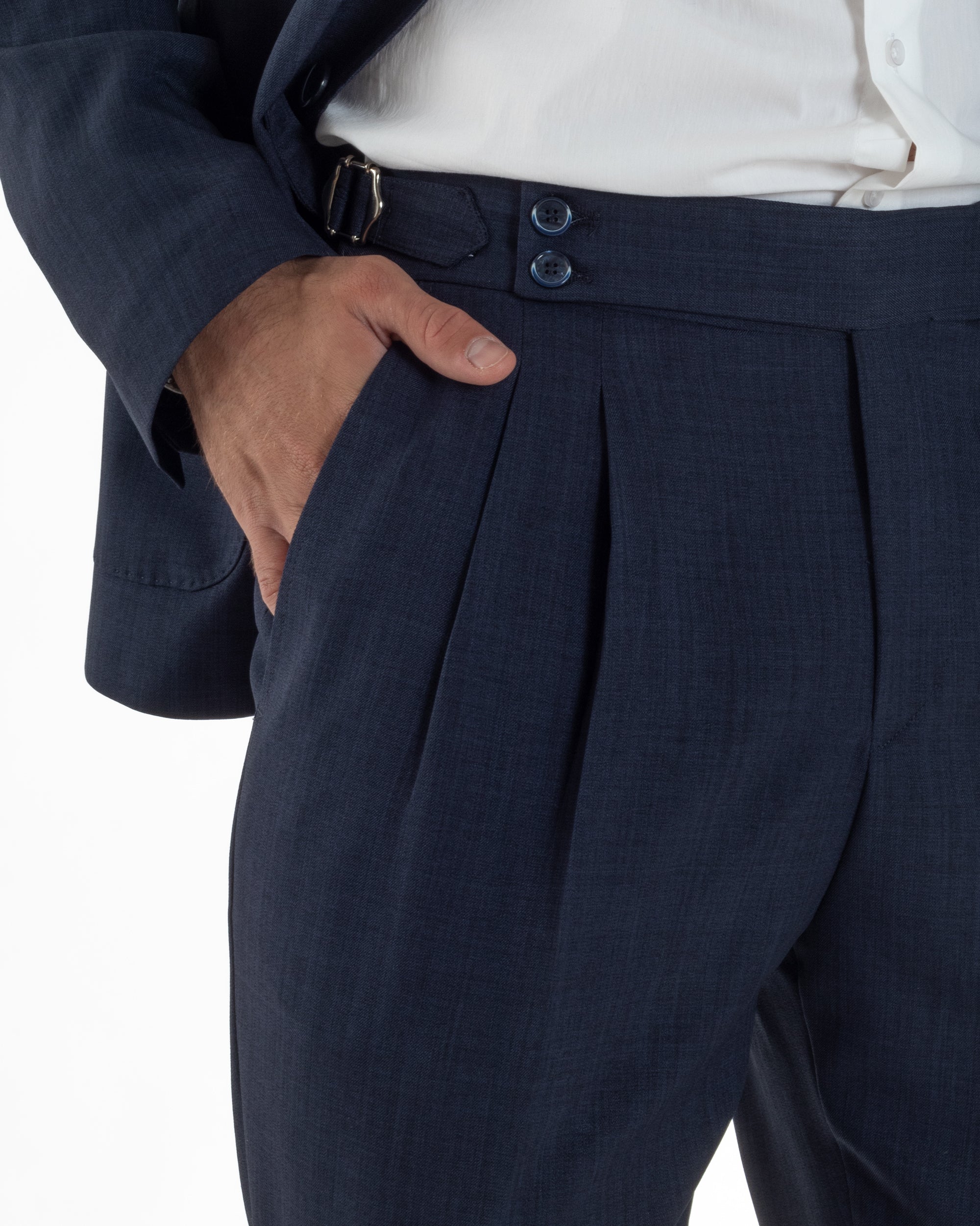 Abito Uomo Monopetto Melangiato Vestito Completo Sartoriale Elegante Giacca Rever A Lancia Pantaloni Gurkha Fibbie Blu GIOSAL-AE1141A