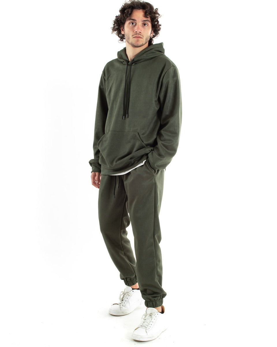 Complete Suit for Men Comfortable Suede Hooded Sweatshirt Trousers Relaxed Fit Green GIOSAL-OU1741A