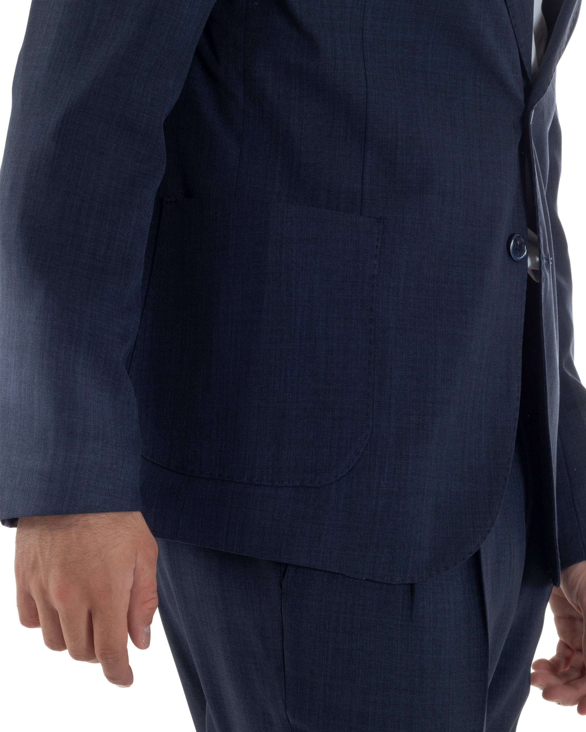 Abito Uomo Monopetto Melangiato Vestito Completo Sartoriale Elegante Giacca Rever A Lancia Pantaloni Gurkha Fibbie Blu GIOSAL-AE1141A