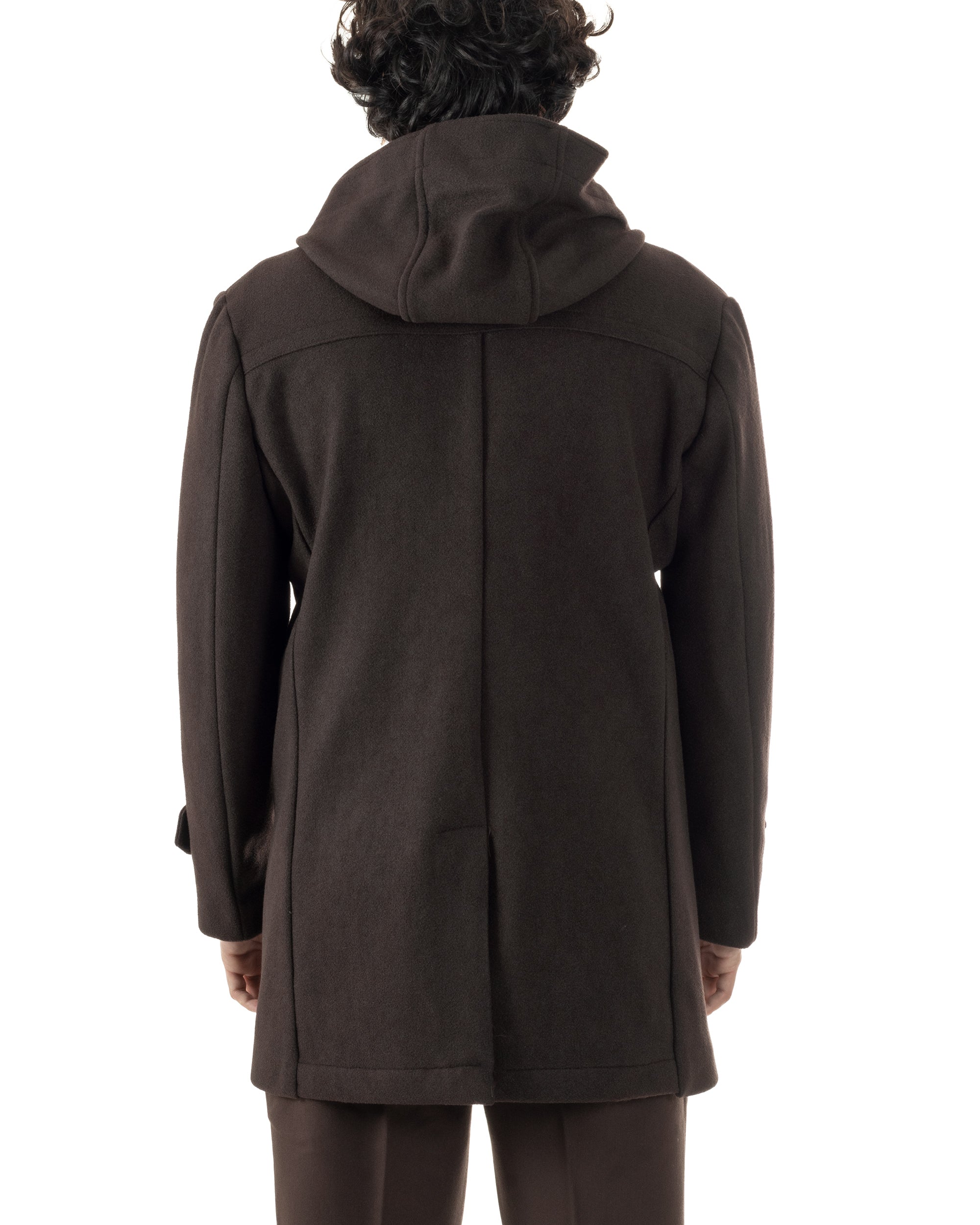 Cappotto Uomo Cappuccio Monopetto Tinta Unita Marrone CO1106A