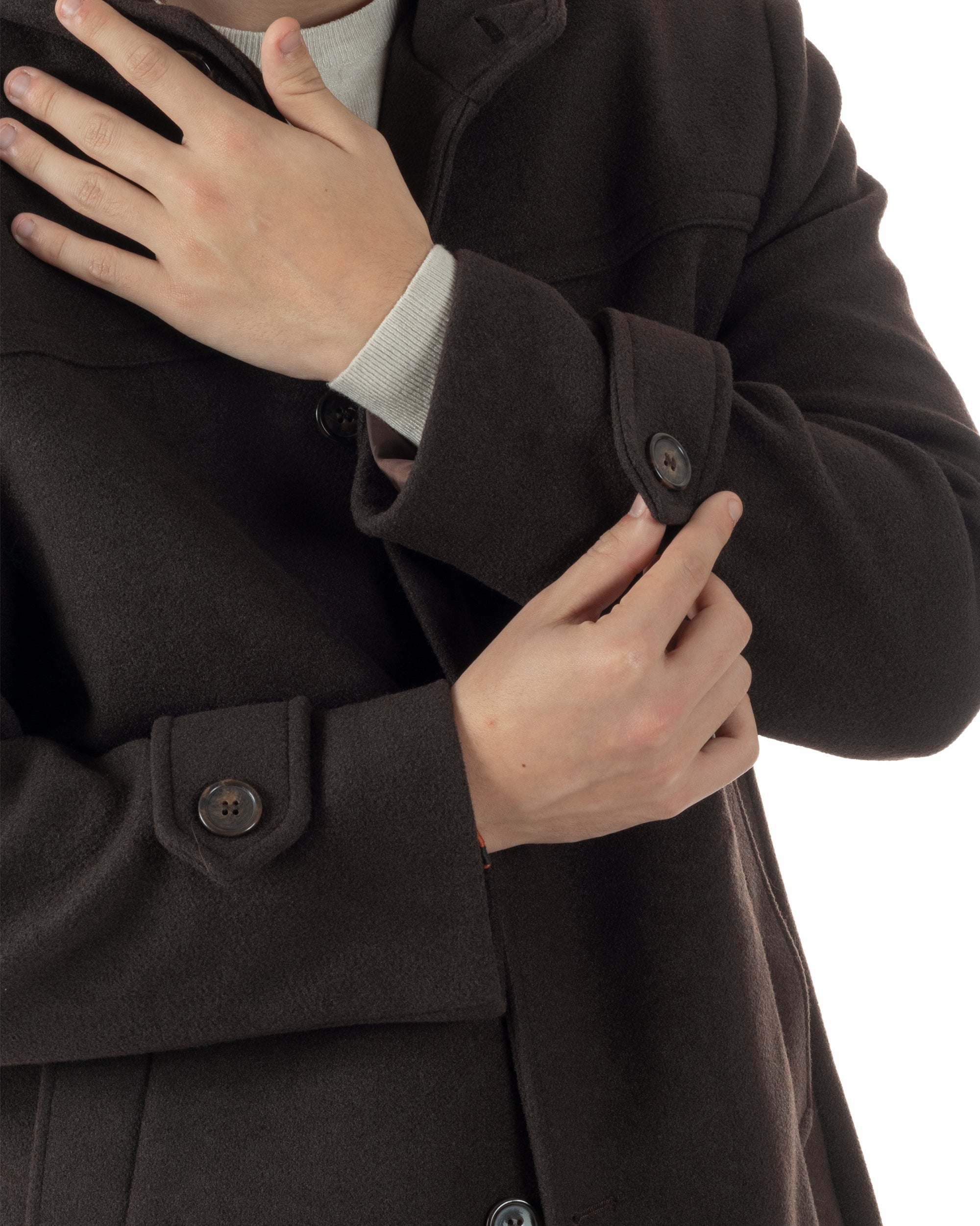 Cappotto Uomo Cappuccio Monopetto Tinta Unita Marrone CO1106A