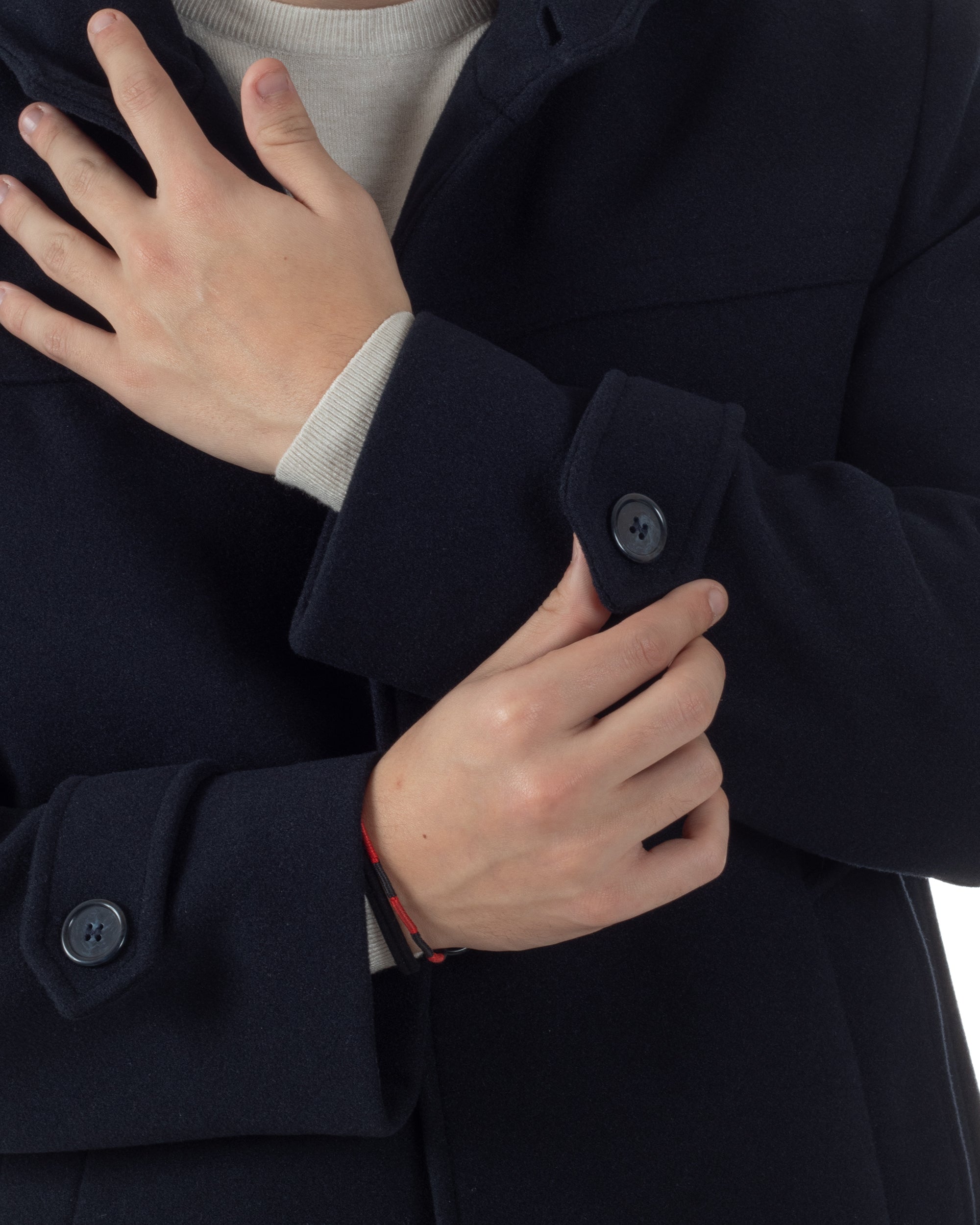 Cappotto Uomo Cappuccio Monopetto Tinta Unita Blu CO1105A