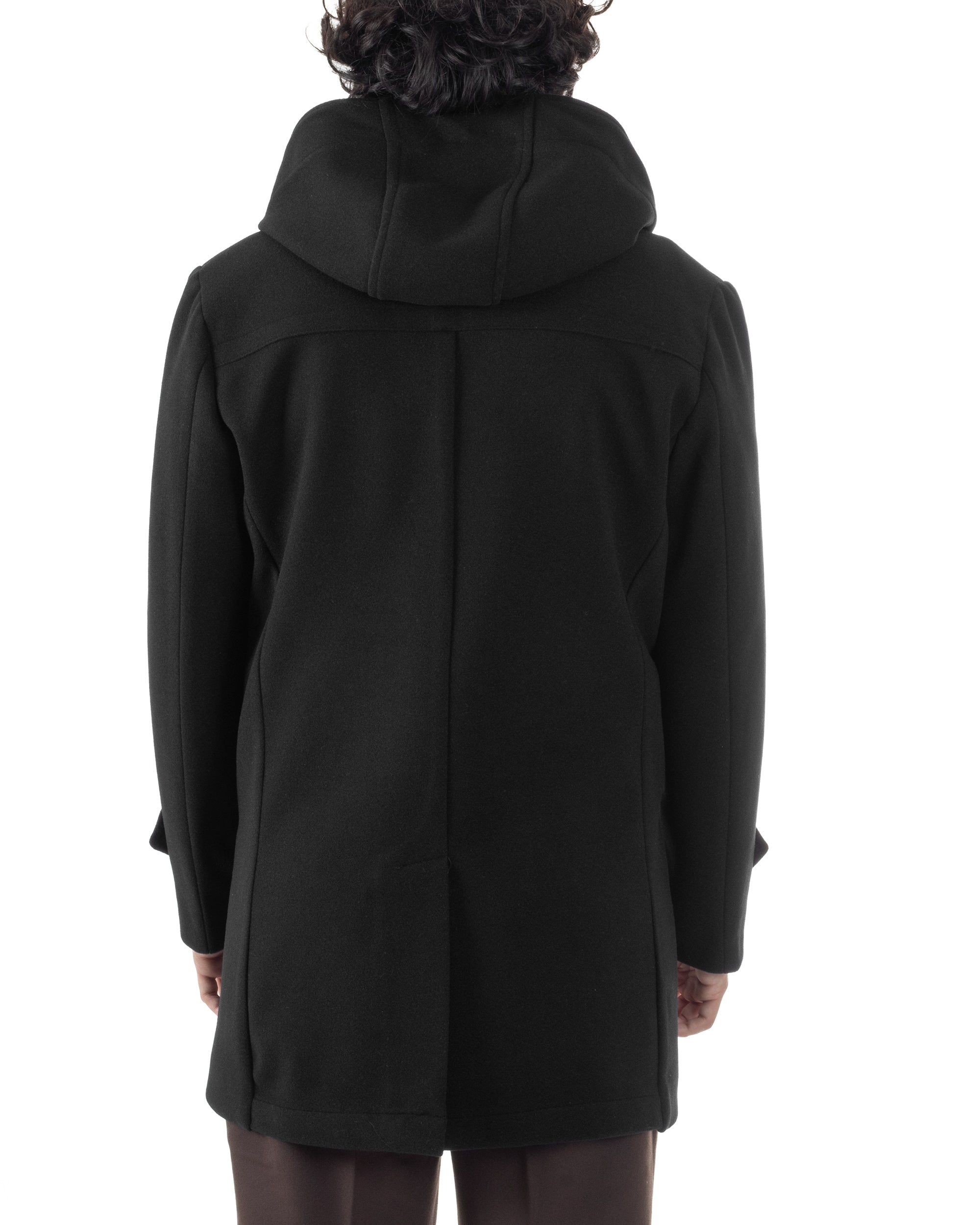 Cappotto Uomo Cappuccio Monopetto Tinta Unita Nero CO1103A