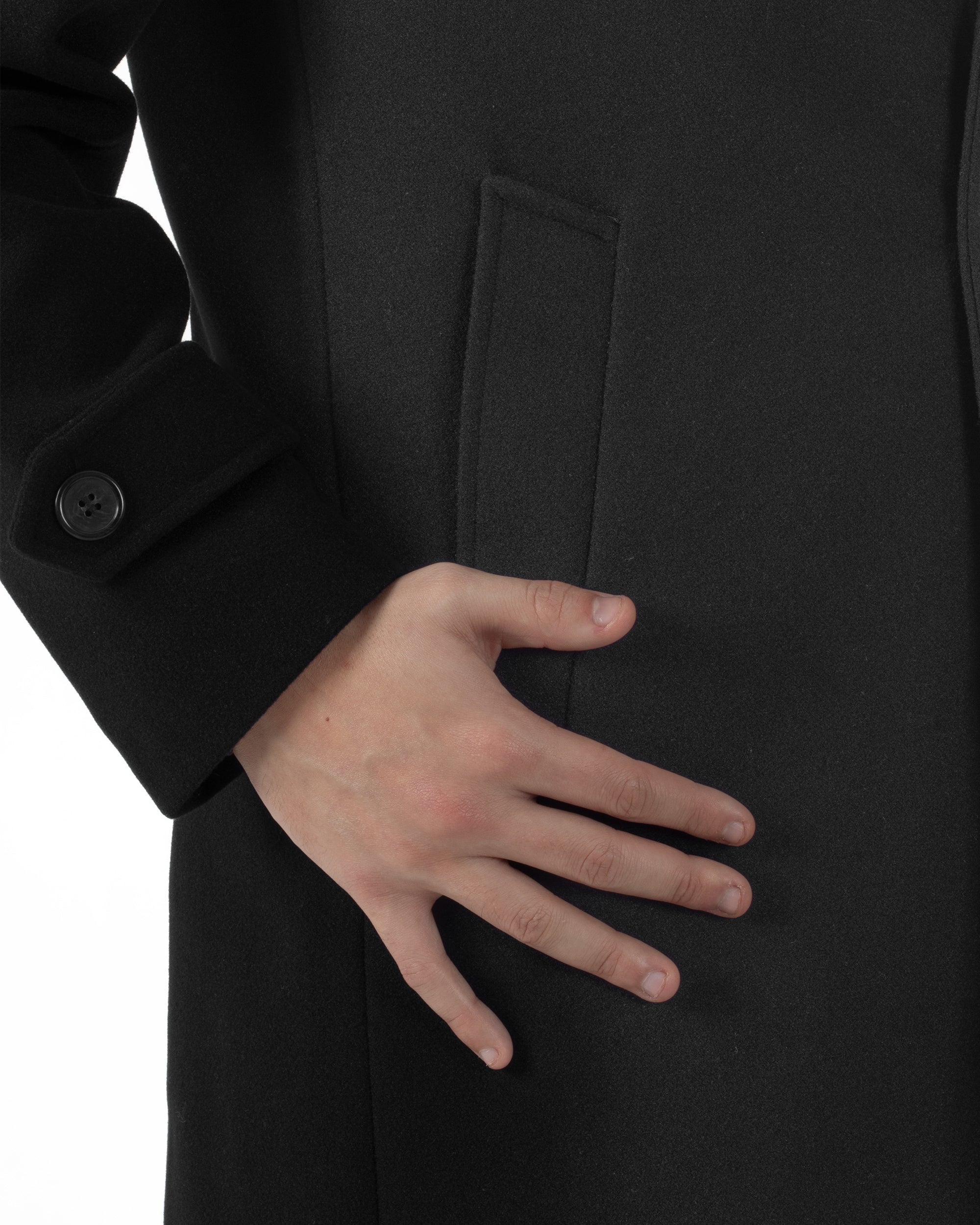 Cappotto Uomo Cappuccio Monopetto Tinta Unita Nero CO1103A